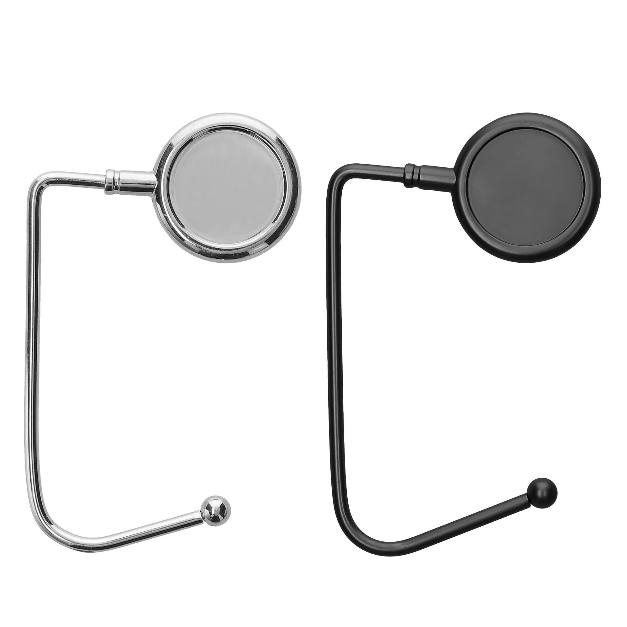 kwmobile 2x Gancio Borsa da Tavolo - Appendi Borsa in Alluminio Antiscivolo Antigraffio - Set Appendiborsa per Tavoli e Scrivanie max. 3kg - argento/nero matt - immagine 5