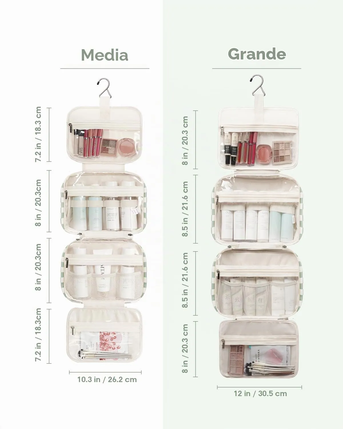 Narwey Beauty Case da Appendere Viaggio, Beauty Case da Appendere per Donna Uomo,Borsa da Toilette da Travel Kit Viaggio, Trousse Pochette Trucchi Donna per Viaggio (Scacchiere Verde Menta (Medio)) - immagine 5