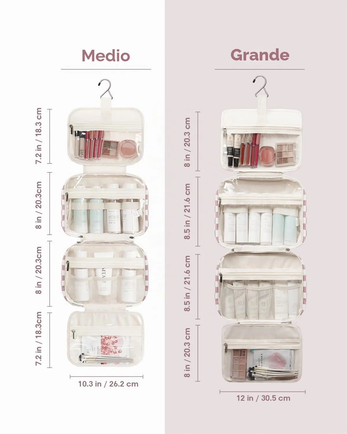 Narwey Beauty Case da Appendere Viaggio, Beauty Case da Appendere per Donna Uomo,Borsa da Toilette da Travel Kit Viaggio, Trousse Pochette Trucchi Donna per Viaggio (Scacchiere Rosa Polvere (Medio)) - immagine 5