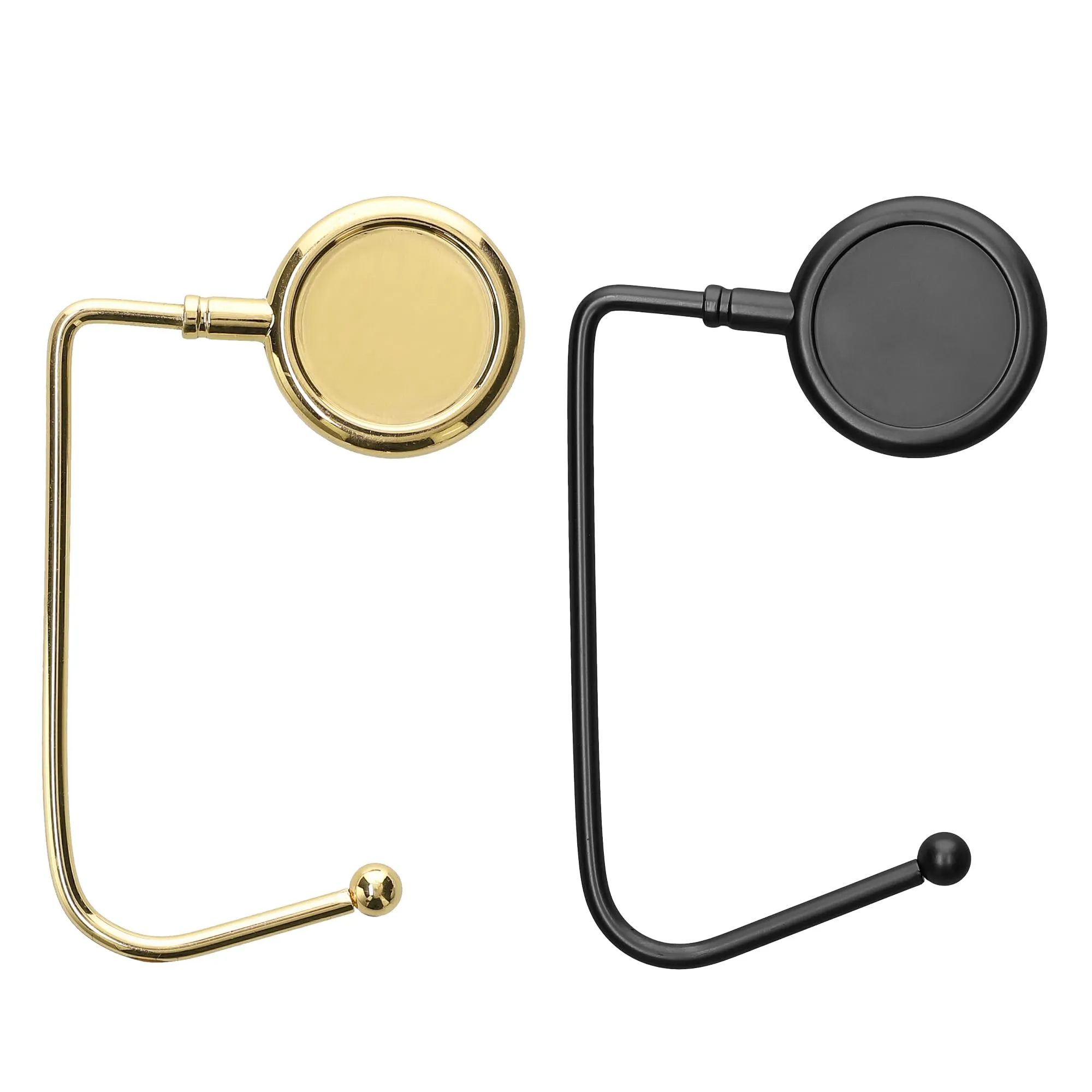 kwmobile 2x Gancio Borsa da Tavolo - Appendi Borsa in Alluminio Antiscivolo Antigraffio - Set Appendiborsa per Tavoli e Scrivanie max. 3kg - oro/nero matt - immagine 5