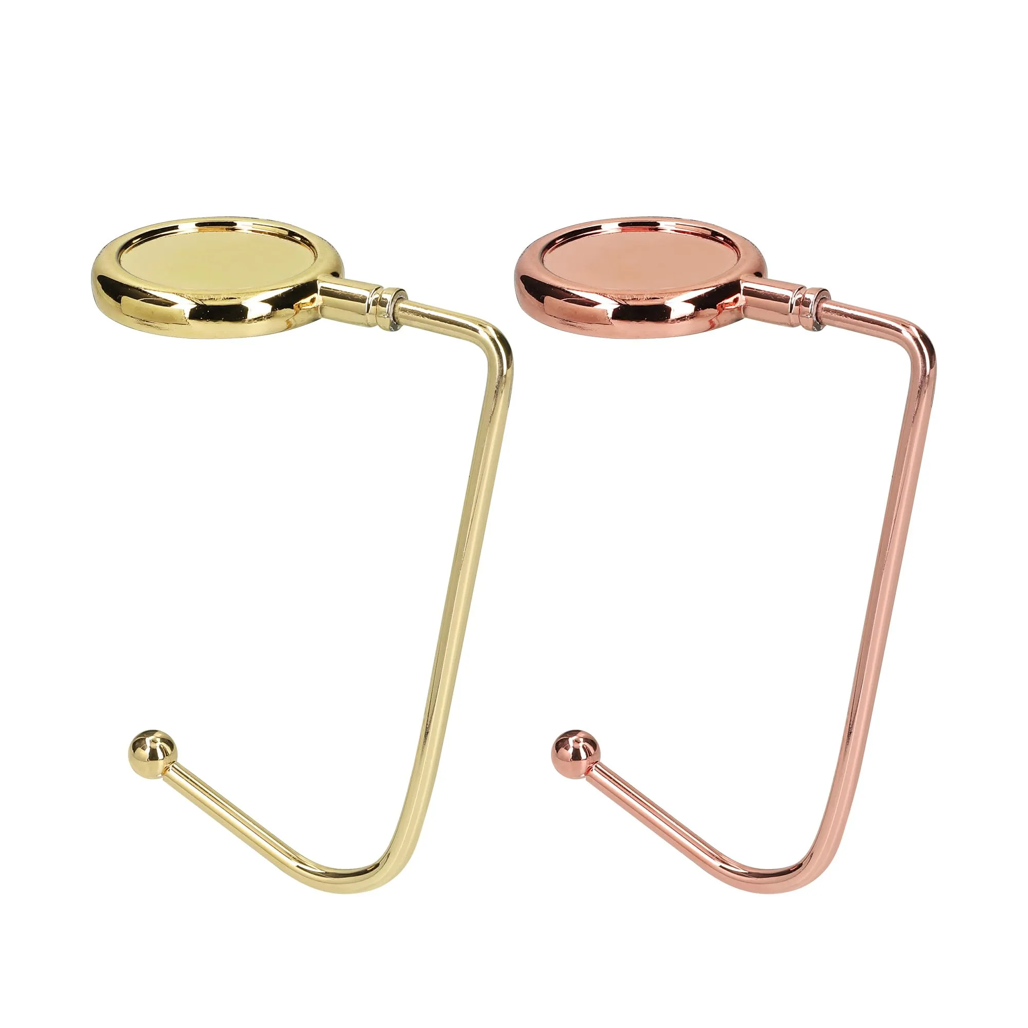 kwmobile 2x Gancio Borsa da Tavolo - Appendi Borsa in Alluminio Antiscivolo Antigraffio - Set Appendiborsa per Tavoli e Scrivanie max. 3kg - oro/rame - immagine 1