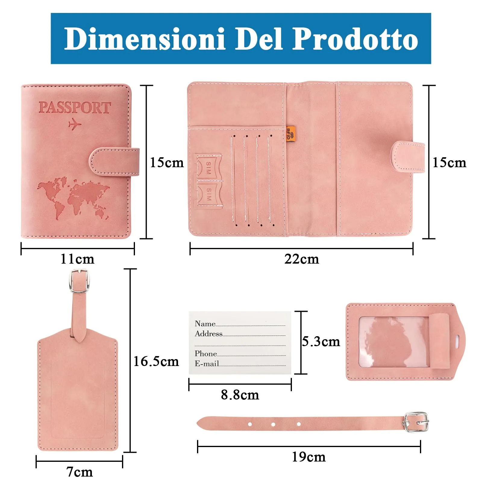 GADITIEK Porta Passaporto e Etichetta Valigia Aereo, Pelle Pu Custodia Passaporto Italiano con Blocco RFID, Portapassassaporto Cover per Carte Di Credito, D'Identità e Documenti Di Viaggio (rosa) - immagine 6