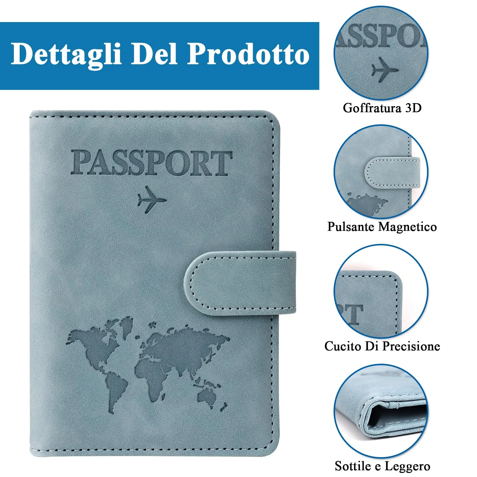 GADITIEK Porta Passaporto e Etichetta Valigia Aereo, Pelle Pu Custodia Passaporto Italiano con Blocco RFID, Portapassassaporto Cover per Carte Di Credito, D'Identità e Documenti Di Viaggio (blu) - immagine 4
