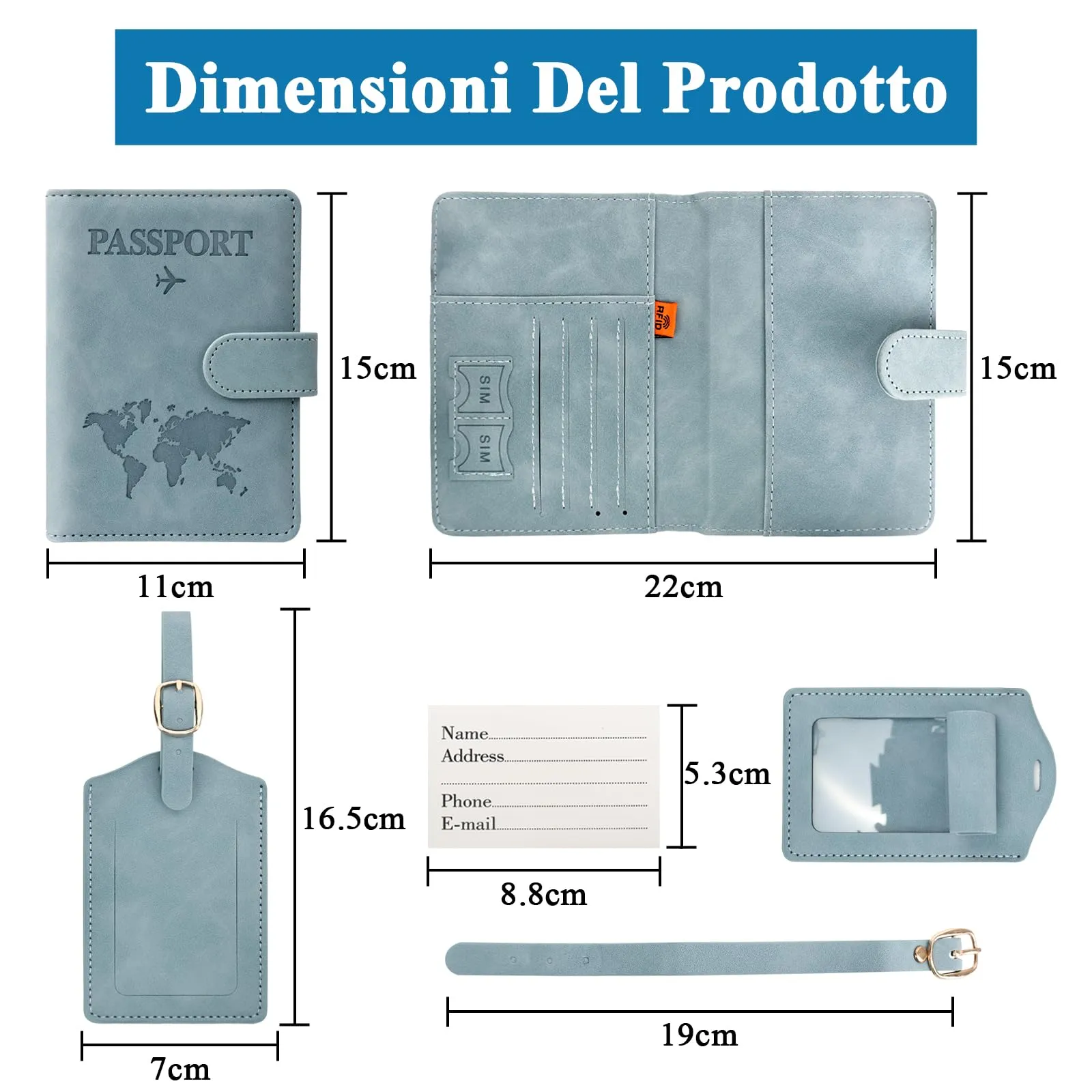 GADITIEK Porta Passaporto e Etichetta Valigia Aereo, Pelle Pu Custodia Passaporto Italiano con Blocco RFID, Portapassassaporto Cover per Carte Di Credito, D'Identità e Documenti Di Viaggio (blu) - immagine 6