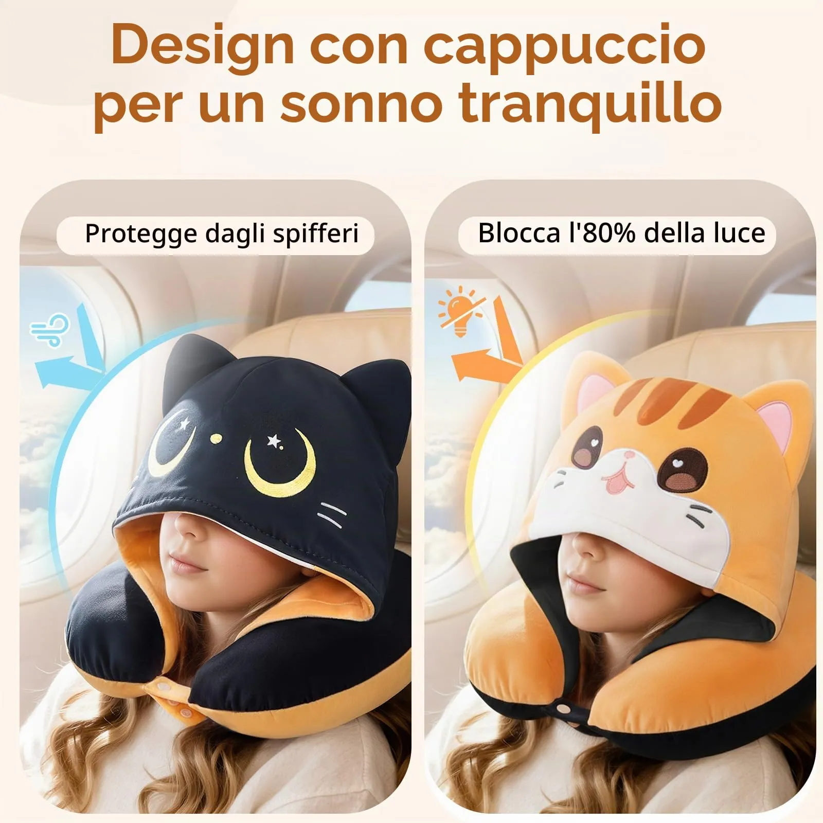 Mewaii Cuscino da Viaggio con Cappuccio, Cuscino da Collo a Forma di Gatto Carino per Adolescenti e Adulti Cuscino per Nuca, Memory Foam per Poggiatesta di Volo, Cuscino da Viaggio - immagine 5