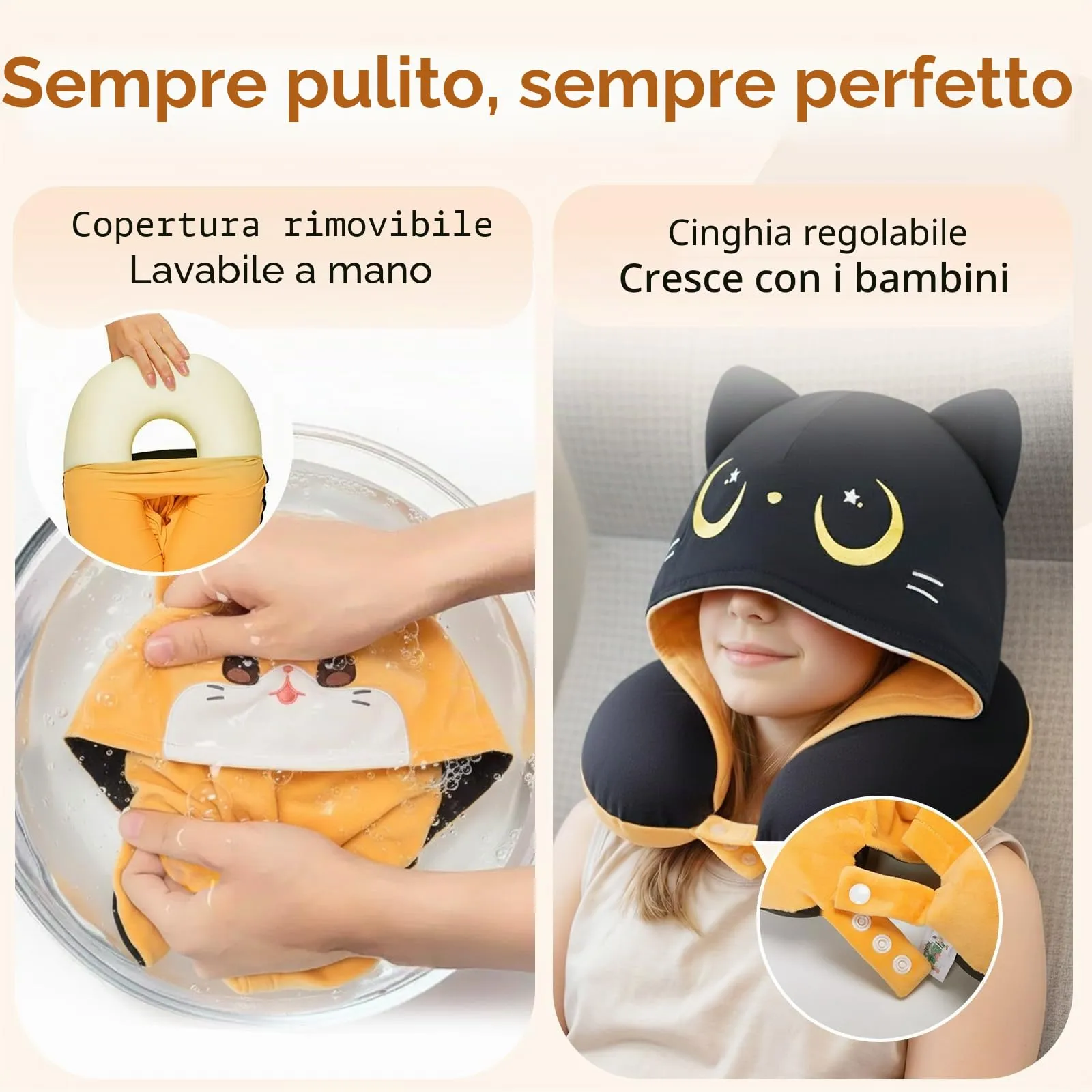 Mewaii Cuscino da Viaggio con Cappuccio, Cuscino da Collo a Forma di Gatto Carino per Adolescenti e Adulti Cuscino per Nuca, Memory Foam per Poggiatesta di Volo, Cuscino da Viaggio - immagine 8