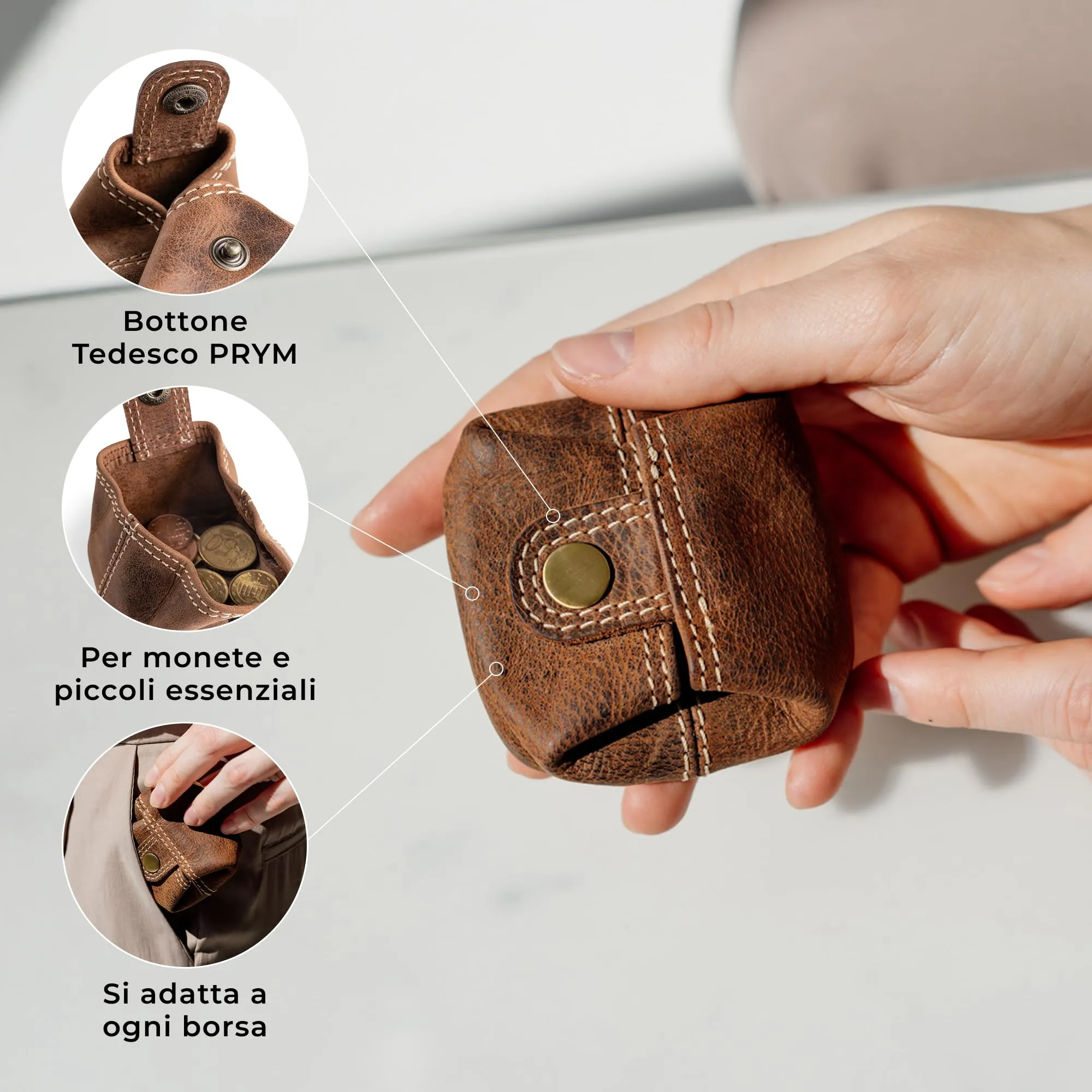Berliner Bags Portamonete Lena Mini con Chiusura a Bottone in Vera Pelle - immagine 3