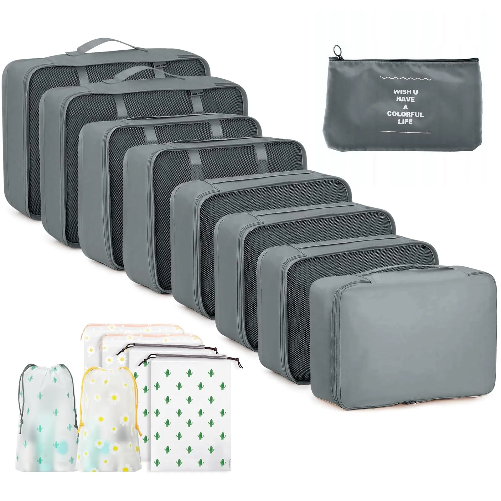 GIBOHOM Organizer Valigia, 15 Pezzi Set Organizer per Valigia, Packing Cubes per Vacanze e Viaggi, Divisori Valigia con Tasche Trasparenti, Grigio - immagine 1