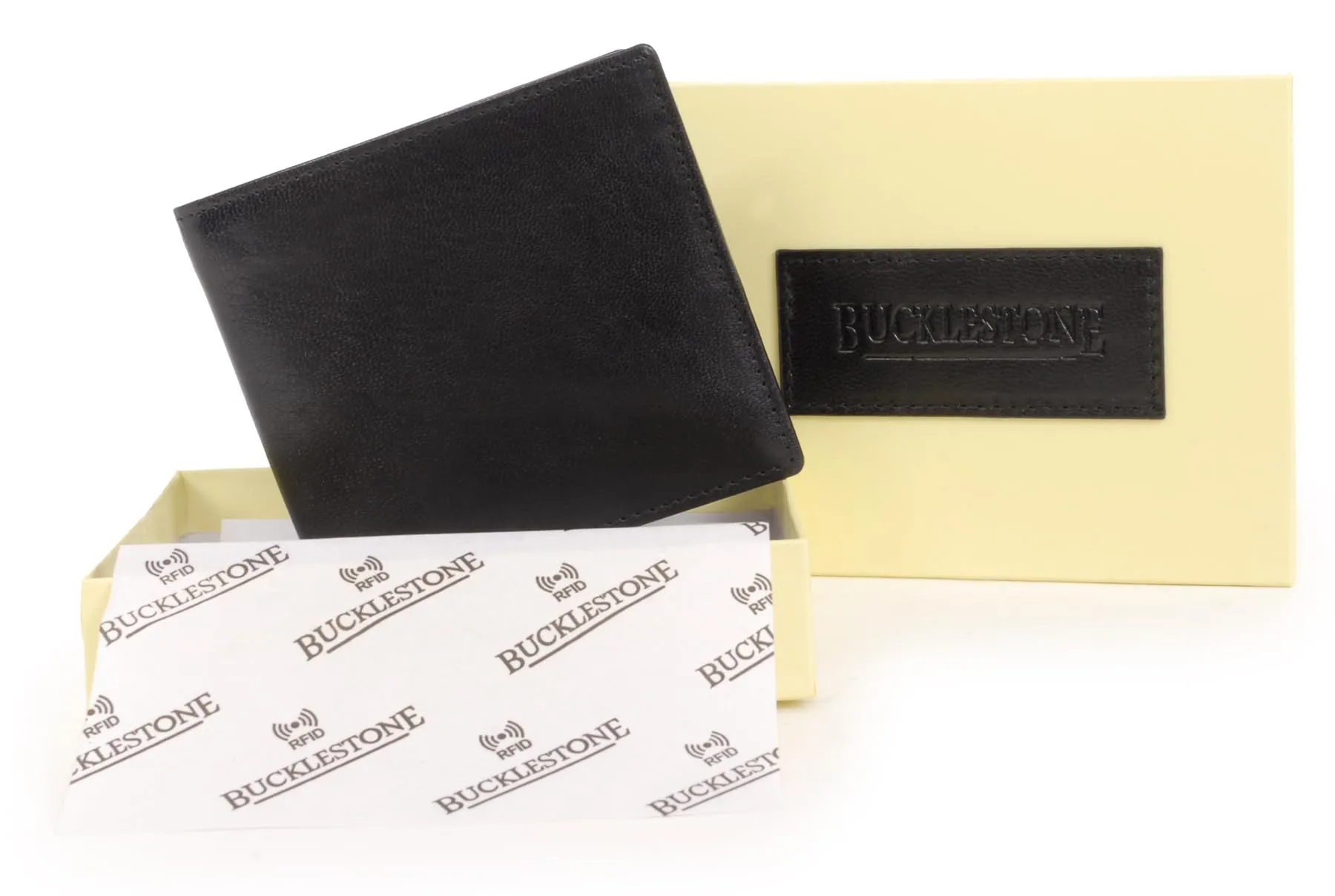 Bucklestone - Portafoglio Uomo Piccolo Slim in Pelle - Porta Carte di Credito a Due Pieghe - Protezione RFID - con Scatola Regalo - Oxford - Nero - immagine 4