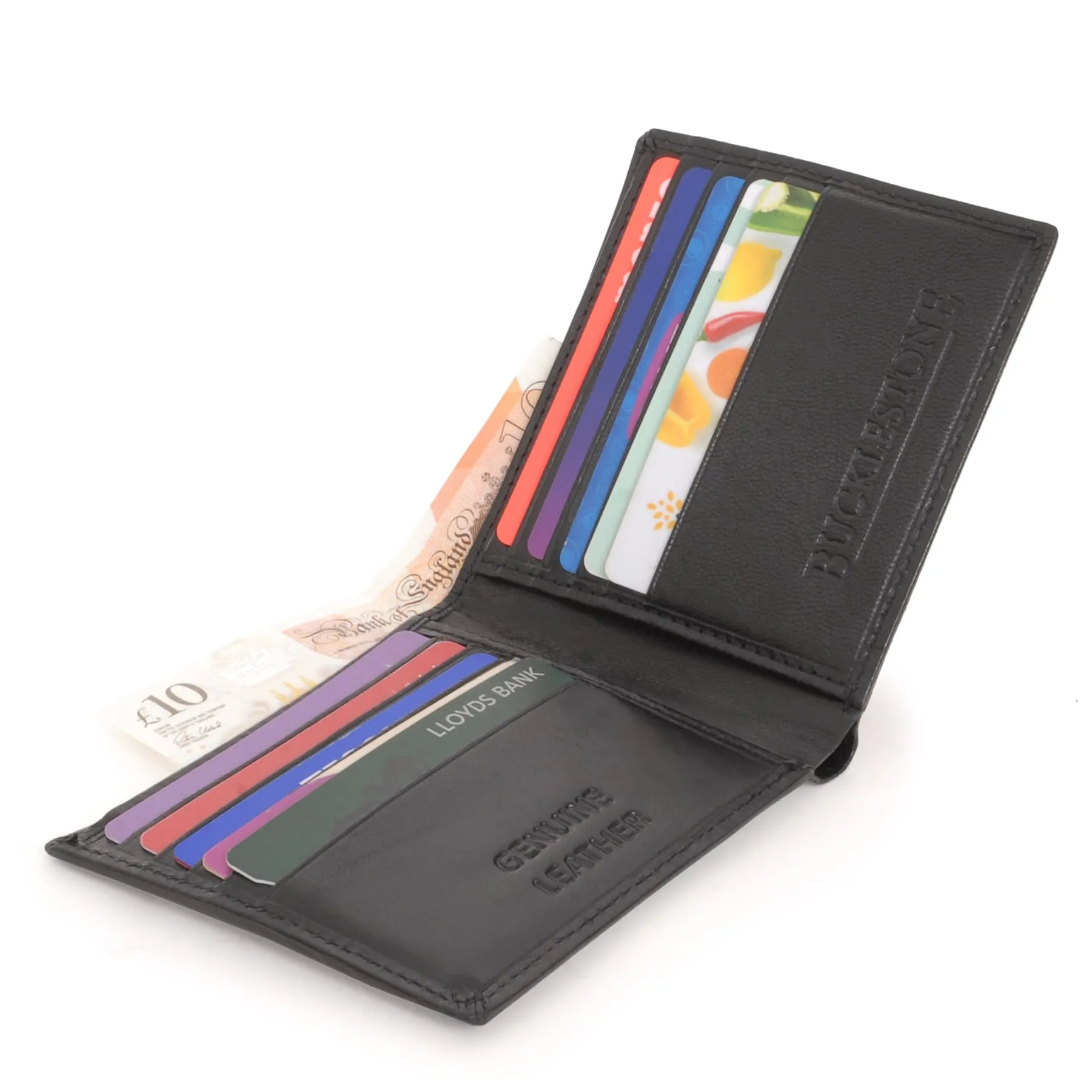 Bucklestone - Portafoglio Uomo Piccolo Slim in Pelle - Porta Carte di Credito a Due Pieghe - Protezione RFID - con Scatola Regalo - Oxford - Nero - immagine 6
