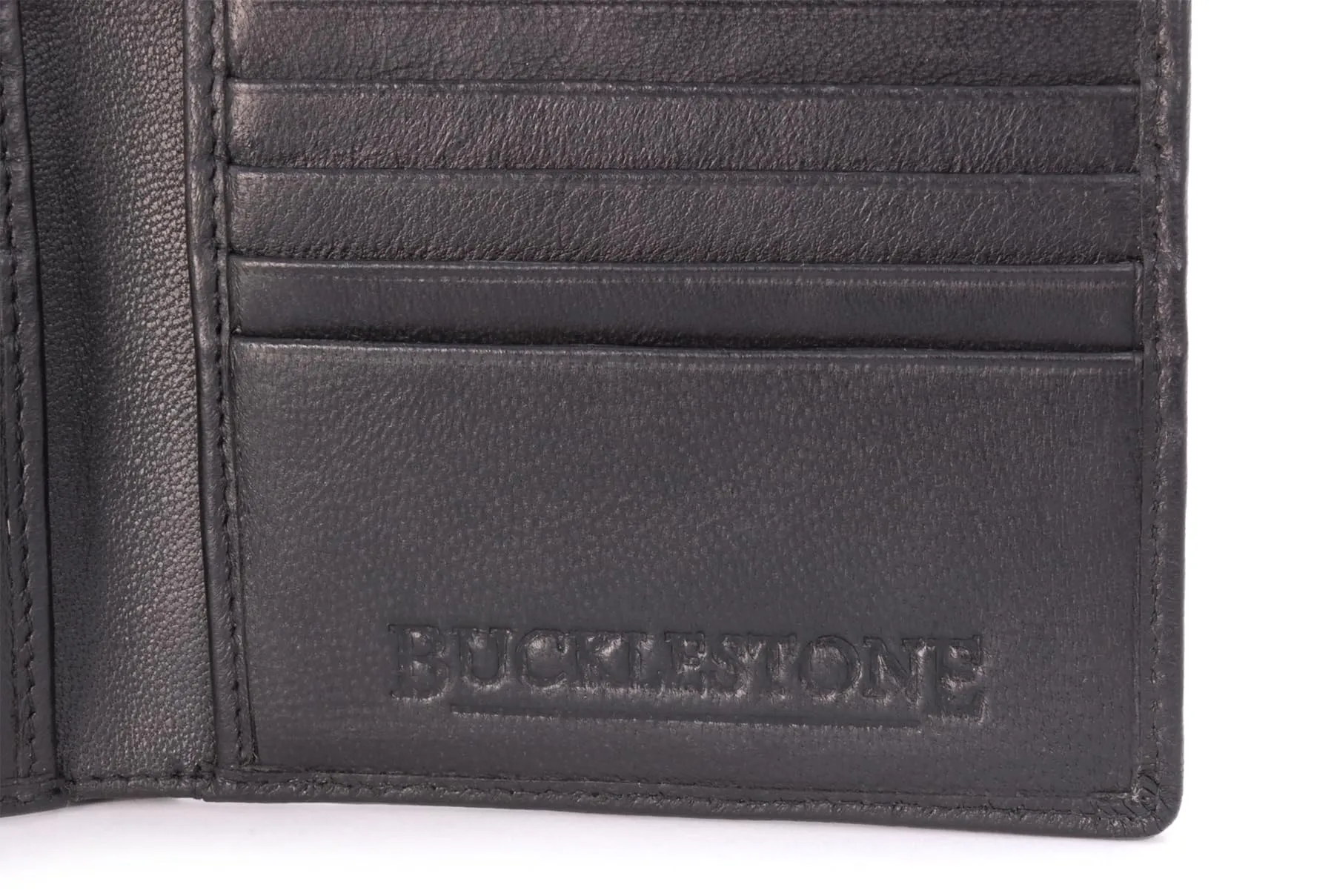 Bucklestone - Portafoglio Uomo Piccolo Slim in Pelle - Porta Carte di Credito a Due Pieghe - Protezione RFID - con Scatola Regalo - Oxford - Nero - immagine 7