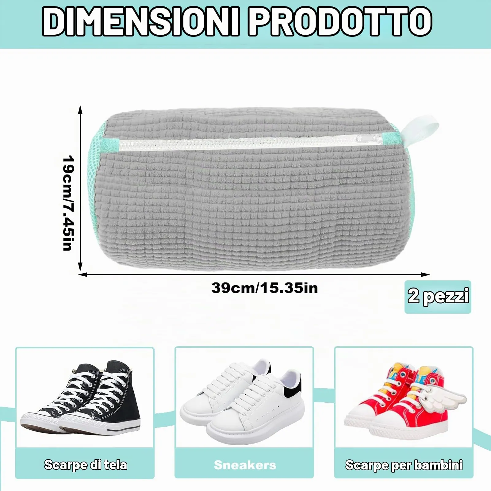 2 Pezzi Sacchetto per Lavare Scarpe in Lavatrice - immagine 2