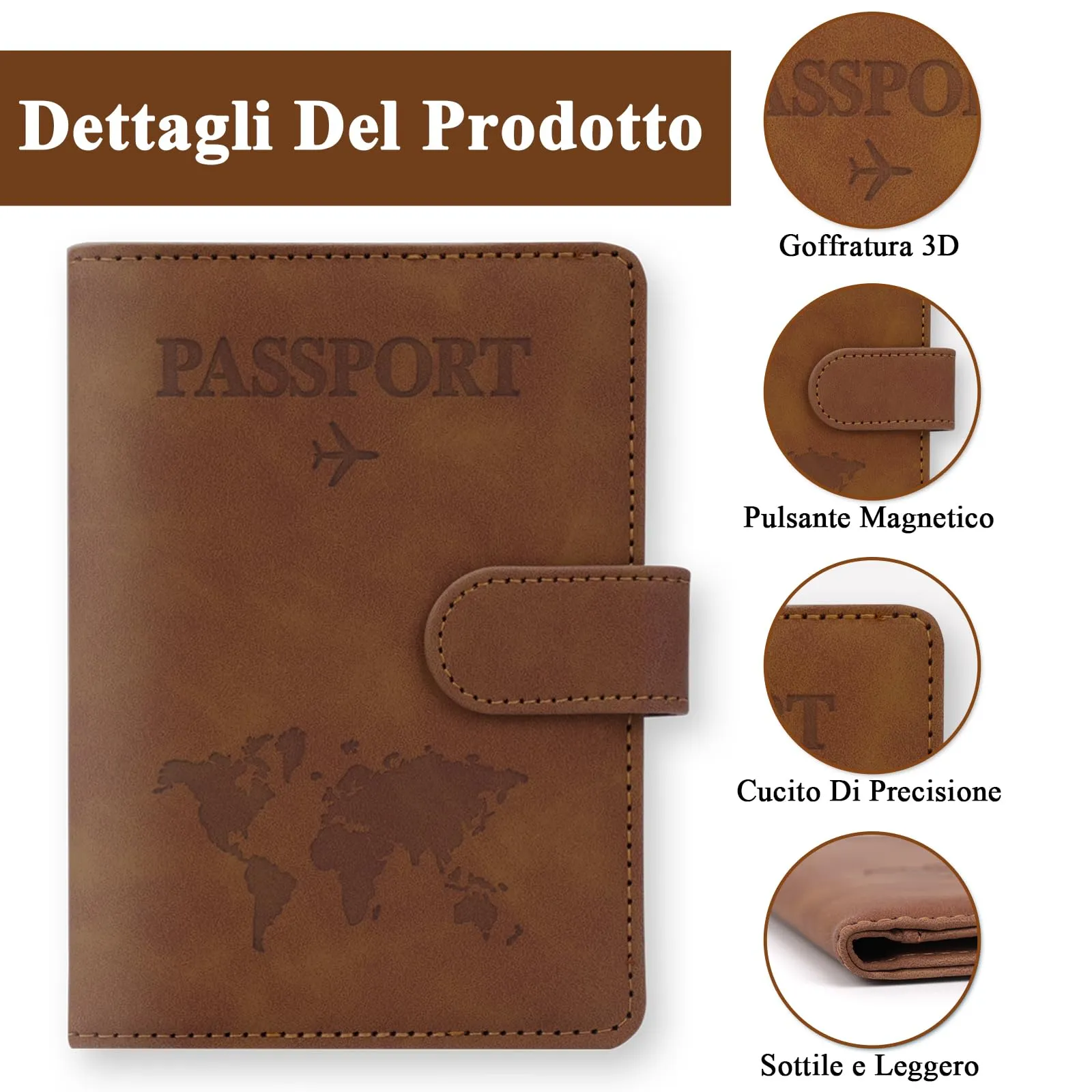 GADITIEK Porta Passaporto e Etichetta Valigia Aereo, Pelle Pu Custodia Passaporto Italiano con Blocco RFID, Portapassassaporto Cover per Carte Di Credito, D'Identità e Documenti Di Viaggio - immagine 4