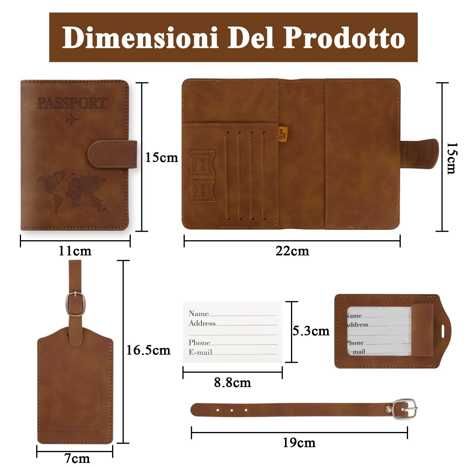 GADITIEK Porta Passaporto e Etichetta Valigia Aereo, Pelle Pu Custodia Passaporto Italiano con Blocco RFID, Portapassassaporto Cover per Carte Di Credito, D'Identità e Documenti Di Viaggio - immagine 6