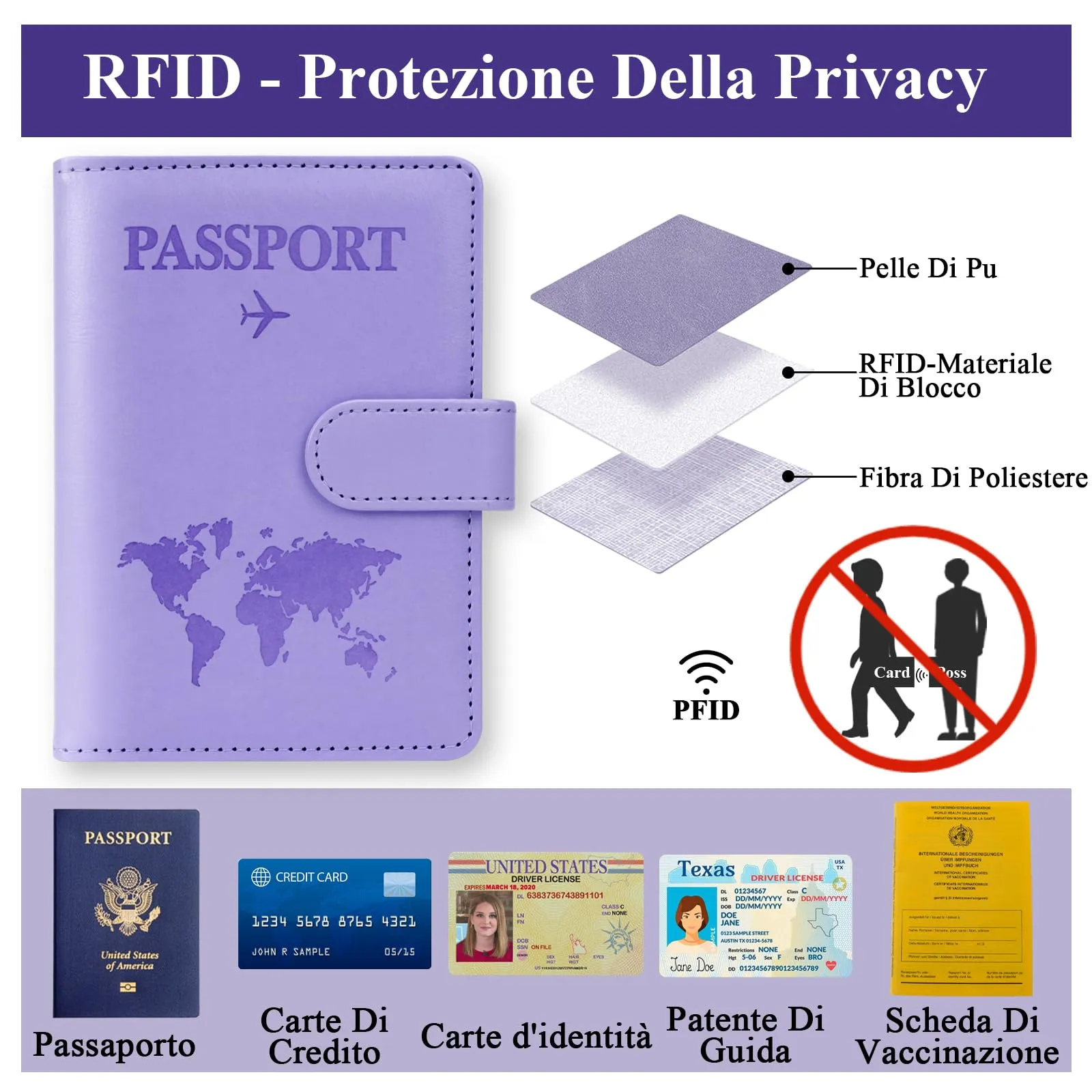 GADITIEK Porta Passaporto e Etichetta Valigia Aereo, Pelle Pu Custodia Passaporto Cover con Blocco Rfid, Portapassassaporto per Portapassaporto Carte Di Credito, D'Identità e Documenti Di Viaggio - immagine 3