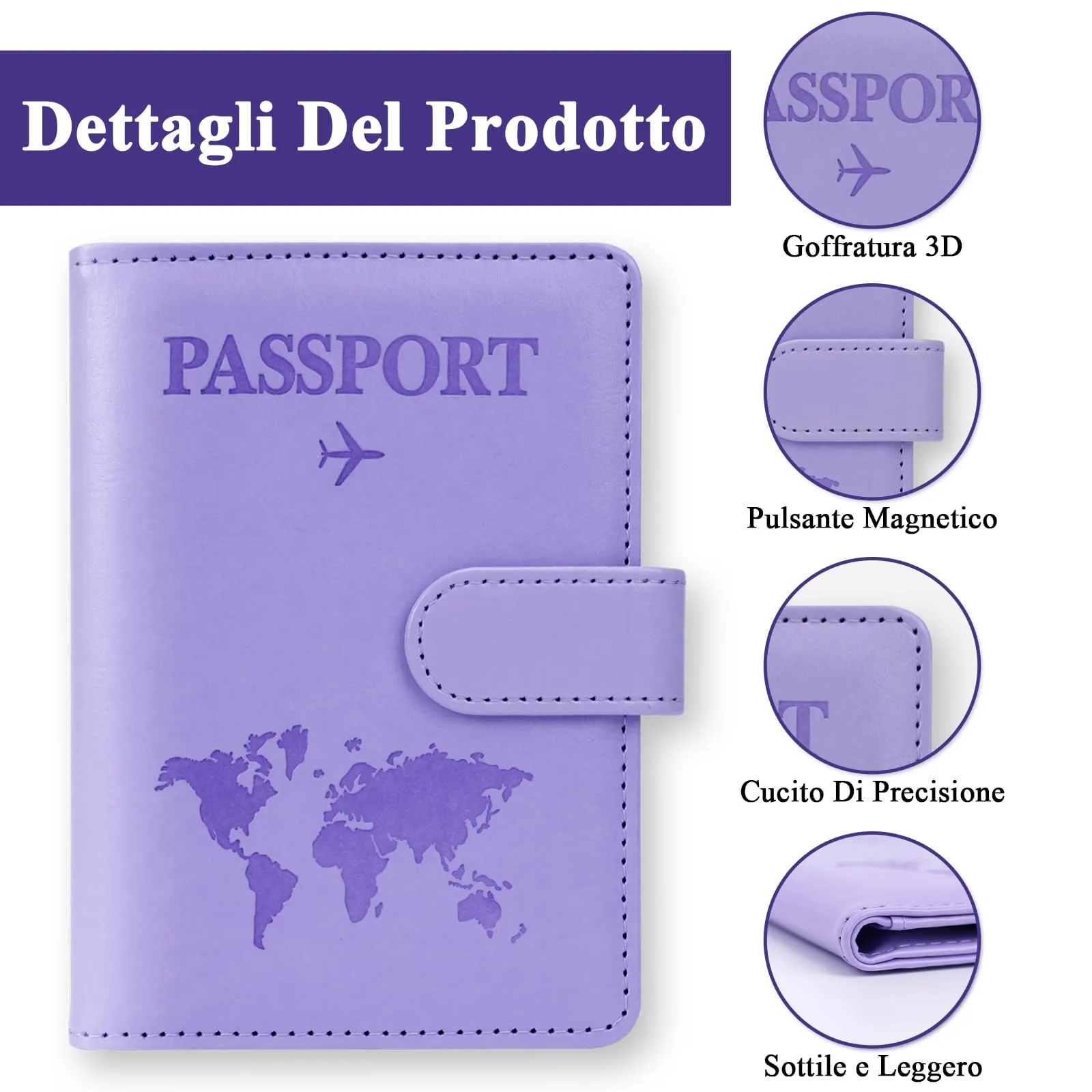 GADITIEK Porta Passaporto e Etichetta Valigia Aereo, Pelle Pu Custodia Passaporto Cover con Blocco Rfid, Portapassassaporto per Portapassaporto Carte Di Credito, D'Identità e Documenti Di Viaggio - immagine 4