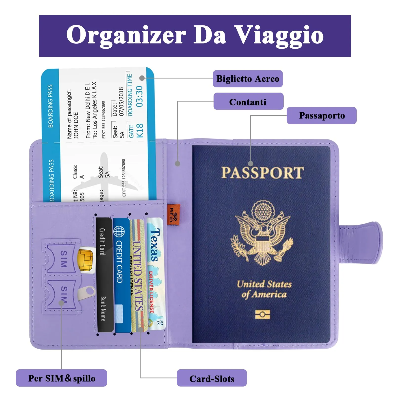 GADITIEK Porta Passaporto e Etichetta Valigia Aereo, Pelle Pu Custodia Passaporto Cover con Blocco Rfid, Portapassassaporto per Portapassaporto Carte Di Credito, D'Identità e Documenti Di Viaggio - immagine 5
