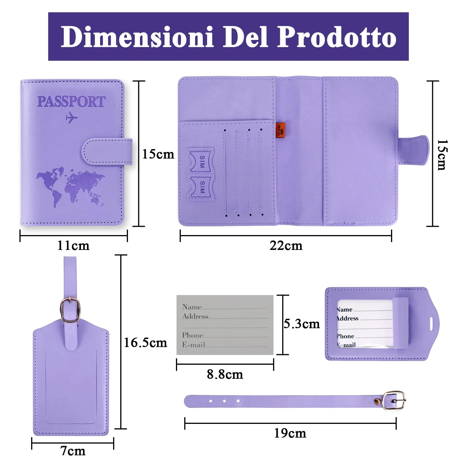 GADITIEK Porta Passaporto e Etichetta Valigia Aereo, Pelle Pu Custodia Passaporto Cover con Blocco Rfid, Portapassassaporto per Portapassaporto Carte Di Credito, D'Identità e Documenti Di Viaggio - immagine 6