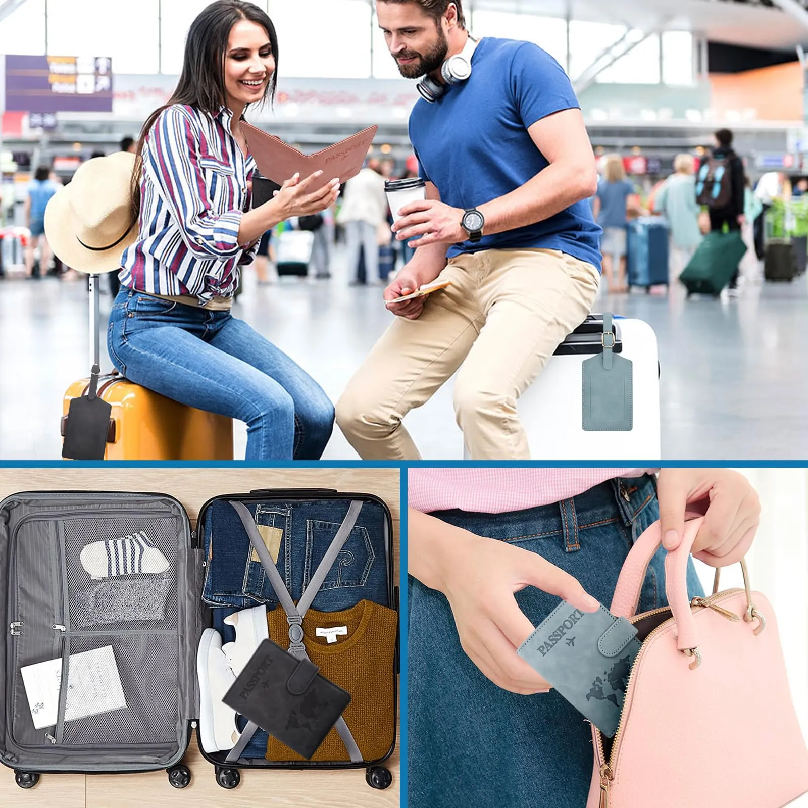 GADITIEK Porta Passaporto e Etichetta Valigia Aereo, Pelle Pu Custodia Passaporto Cover con Blocco Rfid, Portapassassaporto per Portapassaporto Carte Di Credito, D'Identità e Documenti Di Viaggio - immagine 7