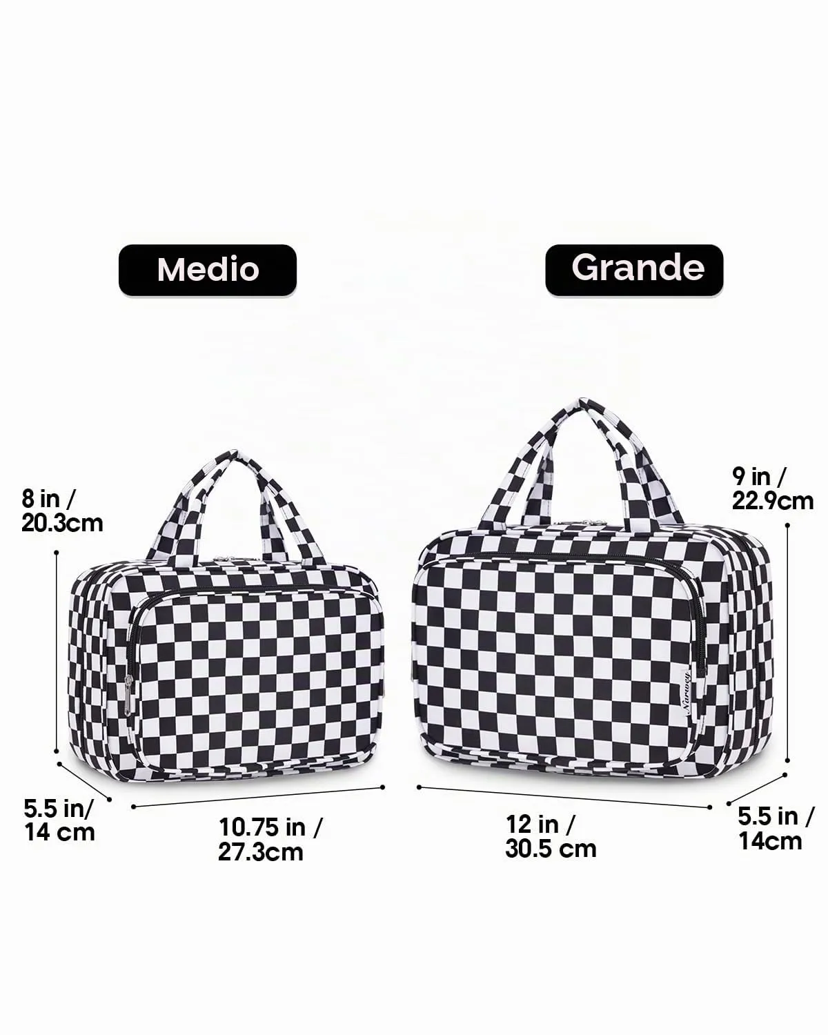 Narwey Beauty Case da Grande Viaggio, Beauty Case da Appendere per Donna Uomo,Borsa da Toilette da Travel Kit Viaggio, Grande Trousse Pochette Trucchi Donna per Viaggio (Scacchiera Nero (Grande)) - immagine 2