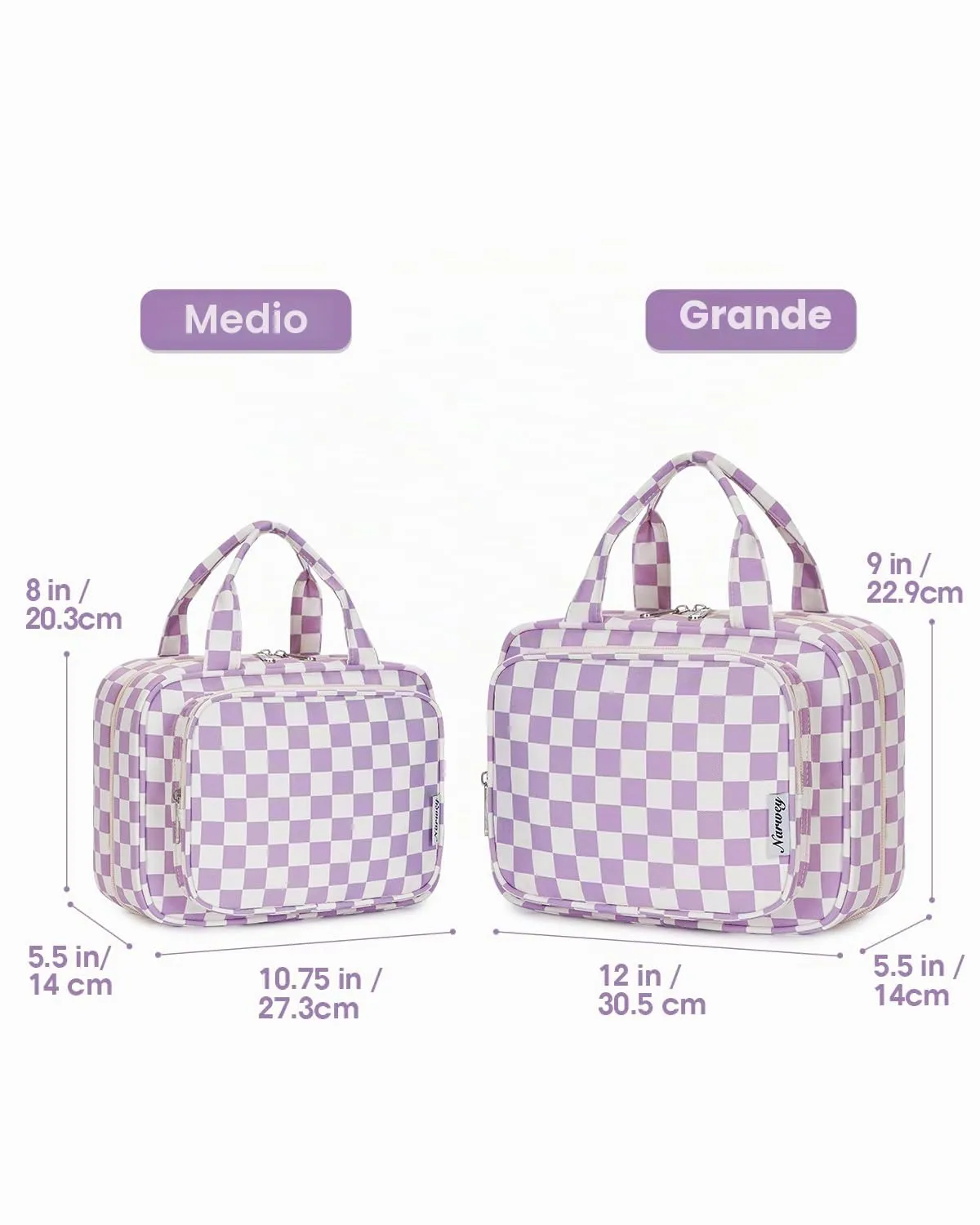 Narwey Beauty Case da Grande Viaggio, Beauty Case da Appendere per Donna Uomo,Borsa da Toilette da Travel Kit Viaggio, Grande Trousse Pochette Trucchi Donna per Viaggio (Scacchiera Viola (Grande)) - immagine 2