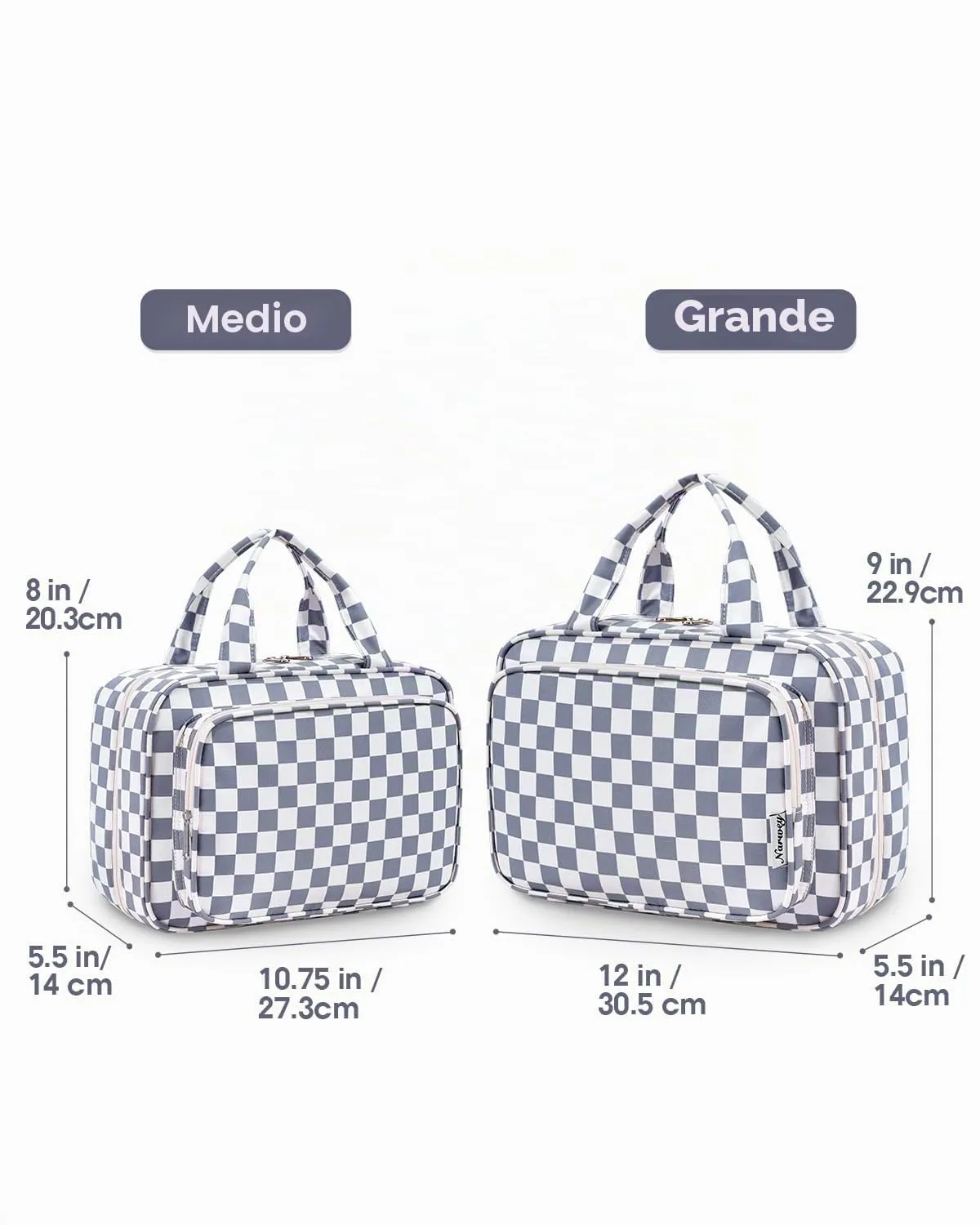 Narwey Beauty Case da Grande Viaggio, Beauty Case da Appendere per Donna Uomo,Borsa da Toilette da Travel Kit Viaggio, Grande Trousse Pochette Trucchi Donna (Scacchiere Blu Grigiastro (Grande)) - immagine 2
