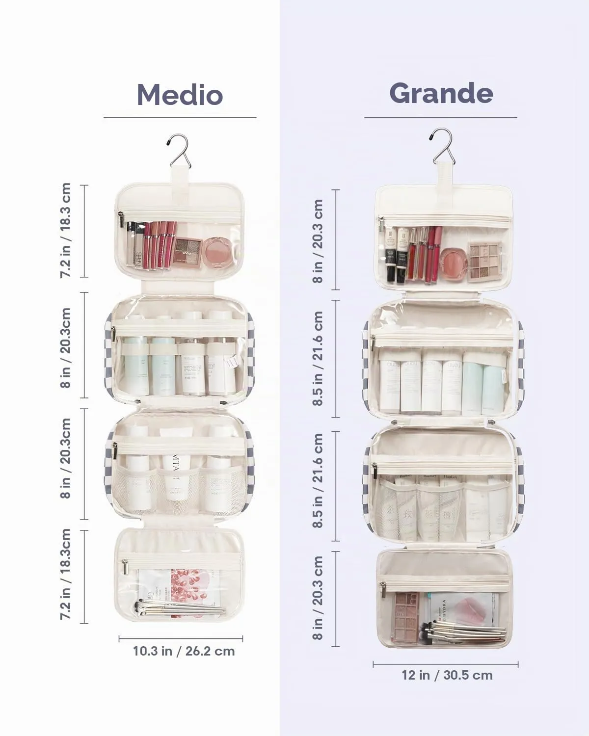 Narwey Beauty Case da Appendere Viaggio, Beauty Case da Appendere per Donna Uomo,Borsa da Toilette da Travel Kit Viaggio, Trousse Pochette Trucchi Donna per Viaggio (Scacchiere Blu Grigiastro (Medio)) - immagine 5
