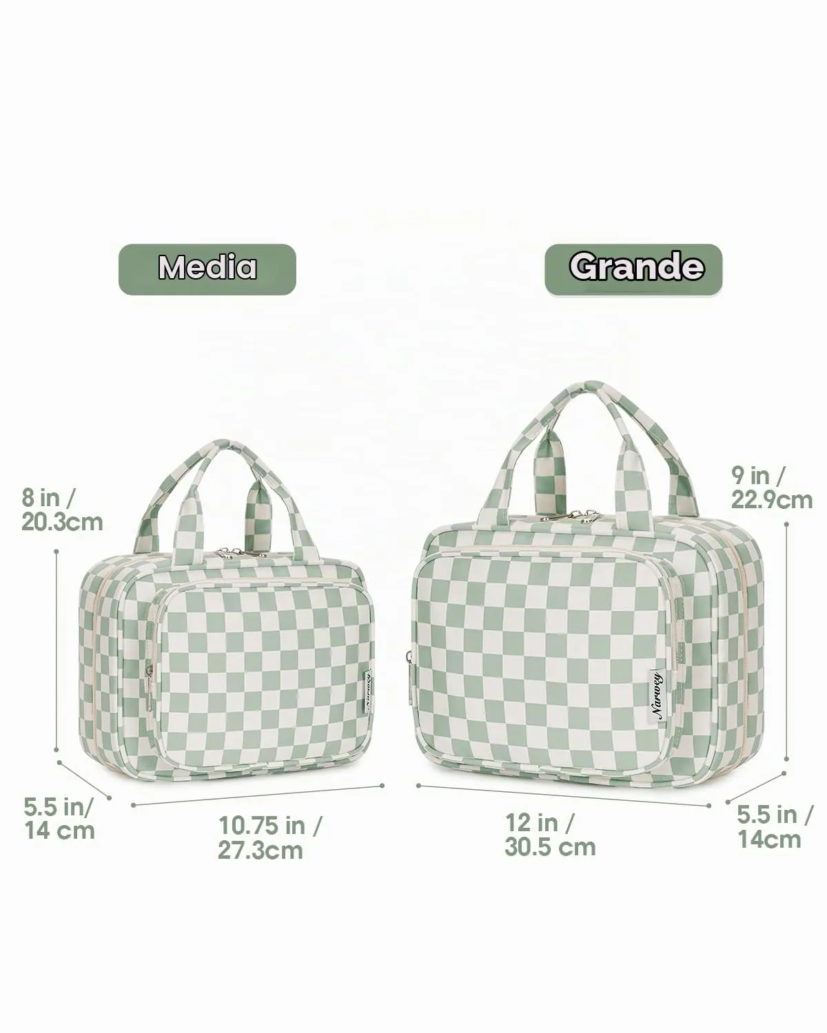 Narwey Beauty Case da Grande Viaggio, Beauty Case da Appendere per Donna Uomo,Borsa da Toilette da Travel Kit Viaggio, Grande Trousse Pochette Trucchi Donna (Scacchiere Verde Menta (Grande)) - immagine 2