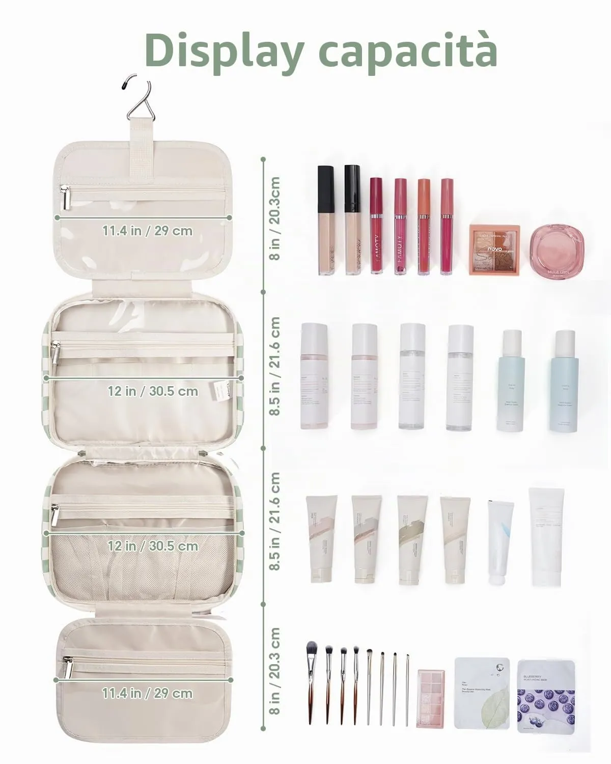 Narwey Beauty Case da Grande Viaggio, Beauty Case da Appendere per Donna Uomo,Borsa da Toilette da Travel Kit Viaggio, Grande Trousse Pochette Trucchi Donna (Scacchiere Verde Menta (Grande)) - immagine 5