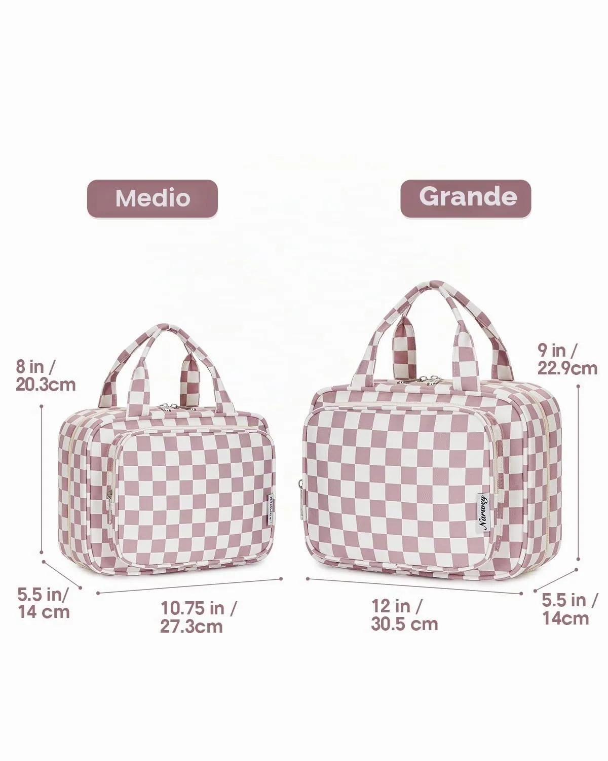 Narwey Beauty Case da Grande Viaggio, Beauty Case da Appendere per Donna Uomo,Borsa da Toilette da Travel Kit Viaggio, Grande Trousse Pochette Trucchi Donna (Scacchiere Rosa Polvere (Grande)) - immagine 2