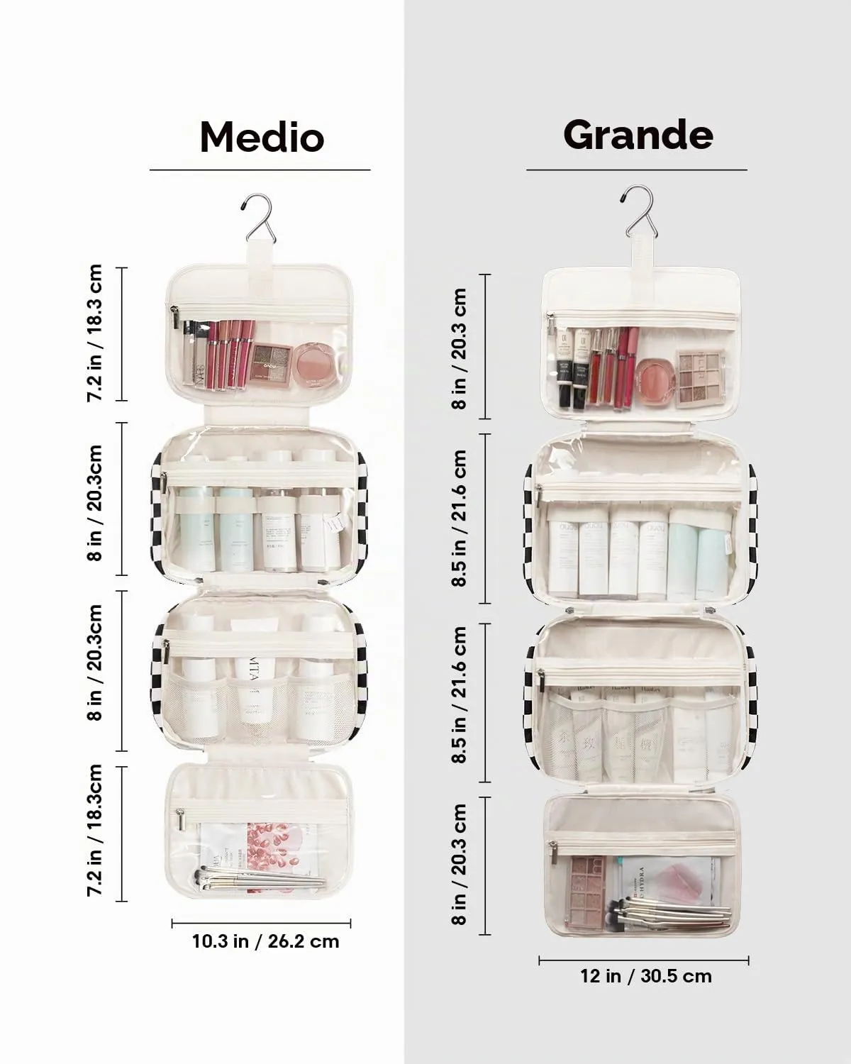 Narwey Beauty Case da Appendere Viaggio, Beauty Case da Appendere per Donna Uomo,Borsa da Toilette da Travel Kit Viaggio, Trousse Pochette Trucchi Donna per Viaggio (Scacchiera Nero (Medio)) - immagine 5