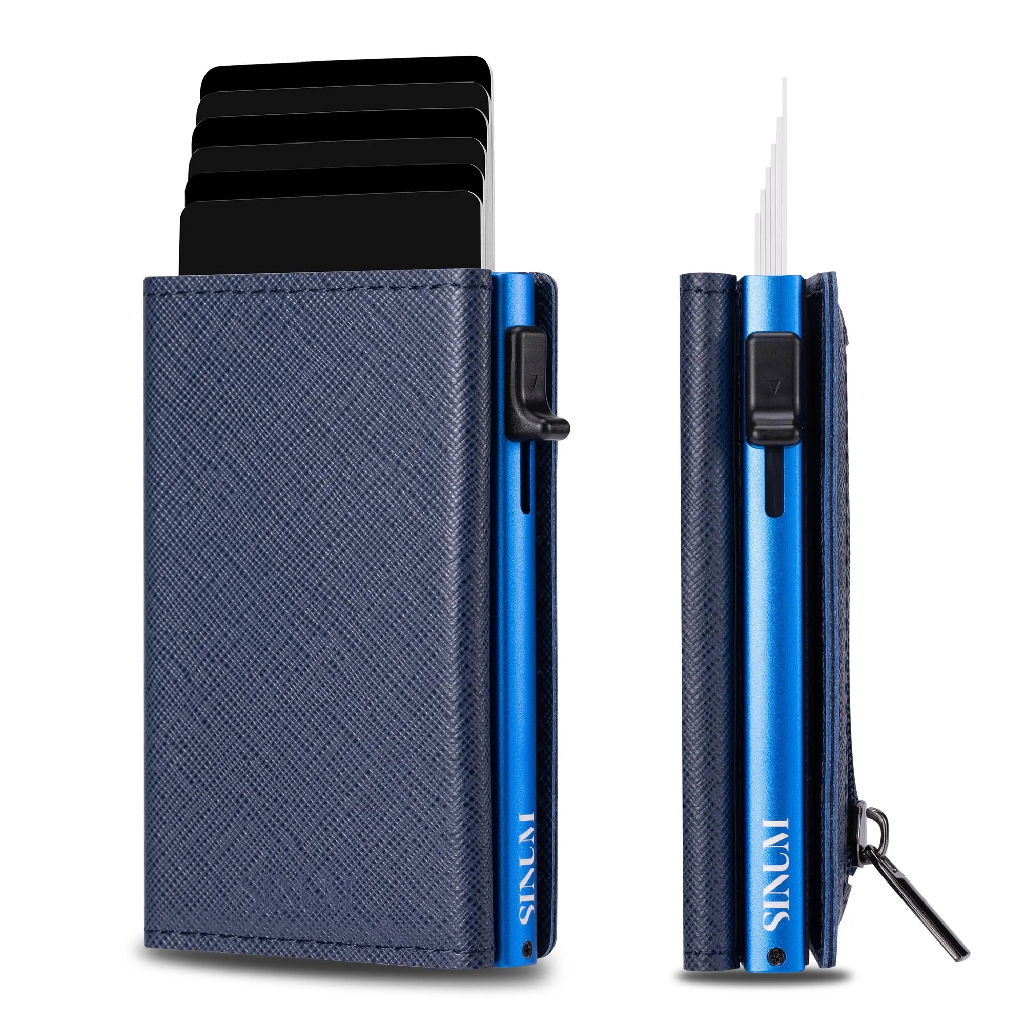 SINUM Portafoglio Saffiano - Chiusura Magnetica - Porta Carte Di Credito con Portamonete - Protezione RFID Anticlonazione - Brand Italiano (Saffiano, Blu) - immagine 1