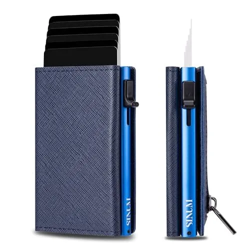 SINUM Portafoglio Saffiano - Chiusura Magnetica - Porta Carte Di Credito con Portamonete - Protezione RFID Anticlonazione - Brand Italiano (Saffiano, Blu) - immagine 3