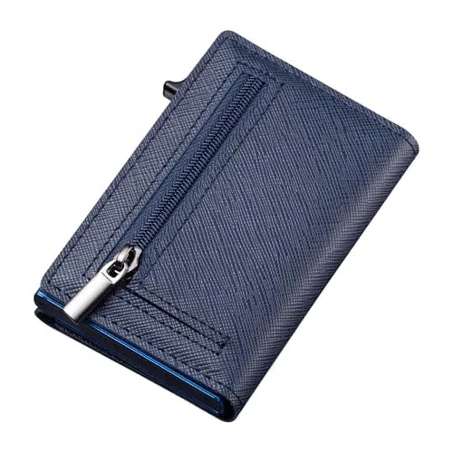 SINUM Portafoglio Saffiano - Chiusura Magnetica - Porta Carte Di Credito con Portamonete - Protezione RFID Anticlonazione - Brand Italiano (Saffiano, Blu) - immagine 4