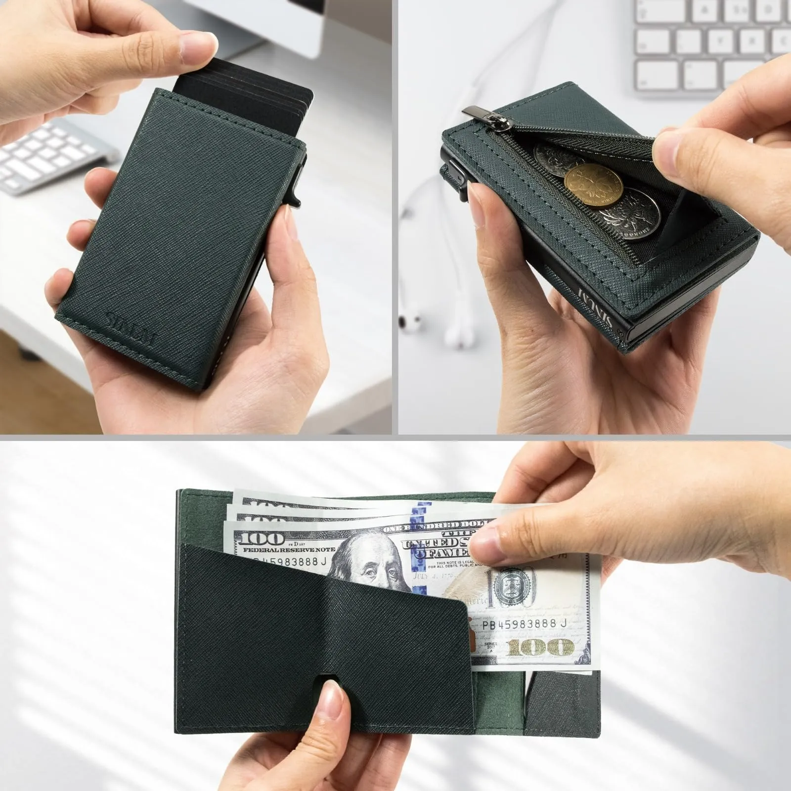 SINUM Portafoglio Saffiano - Chiusura Magnetica - Porta Carte Di Credito con Portamonete - Protezione RFID Anticlonazione - Brand Italiano (Saffiano, Verde) - immagine 3