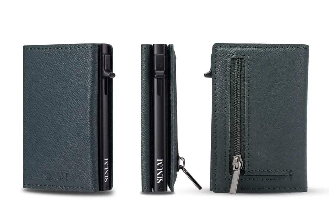 SINUM Portafoglio Saffiano - Chiusura Magnetica - Porta Carte Di Credito con Portamonete - Protezione RFID Anticlonazione - Brand Italiano (Saffiano, Verde) - immagine 5