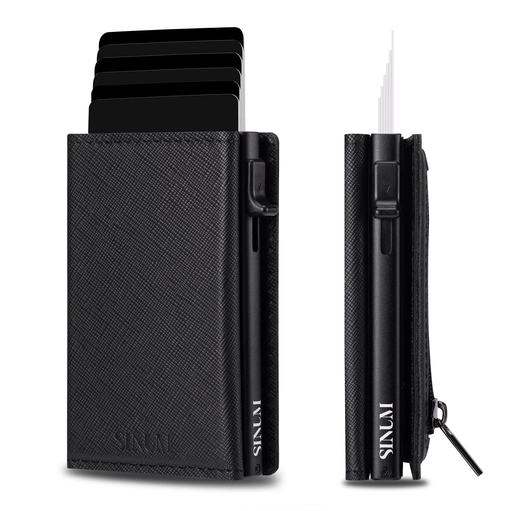 SINUM Portafoglio Saffiano - Chiusura Magnetica - Porta Carte Di Credito con Portamonete - Protezione RFID Anticlonazione - Brand Italiano (Saffiano, Nero) - immagine 1