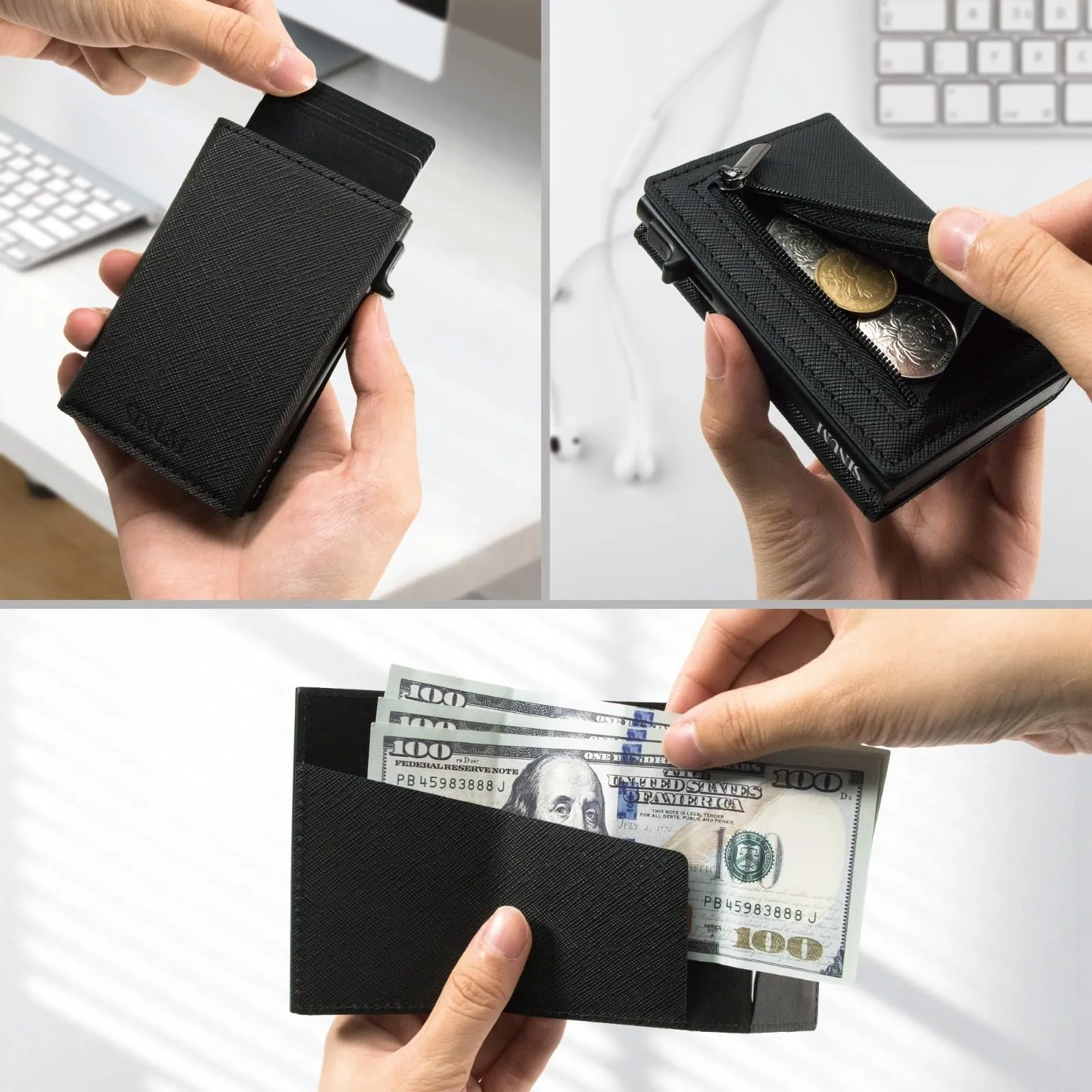 SINUM Portafoglio Saffiano - Chiusura Magnetica - Porta Carte Di Credito con Portamonete - Protezione RFID Anticlonazione - Brand Italiano (Saffiano, Nero) - immagine 3