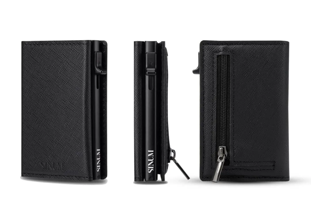 SINUM Portafoglio Saffiano - Chiusura Magnetica - Porta Carte Di Credito con Portamonete - Protezione RFID Anticlonazione - Brand Italiano (Saffiano, Nero) - immagine 5