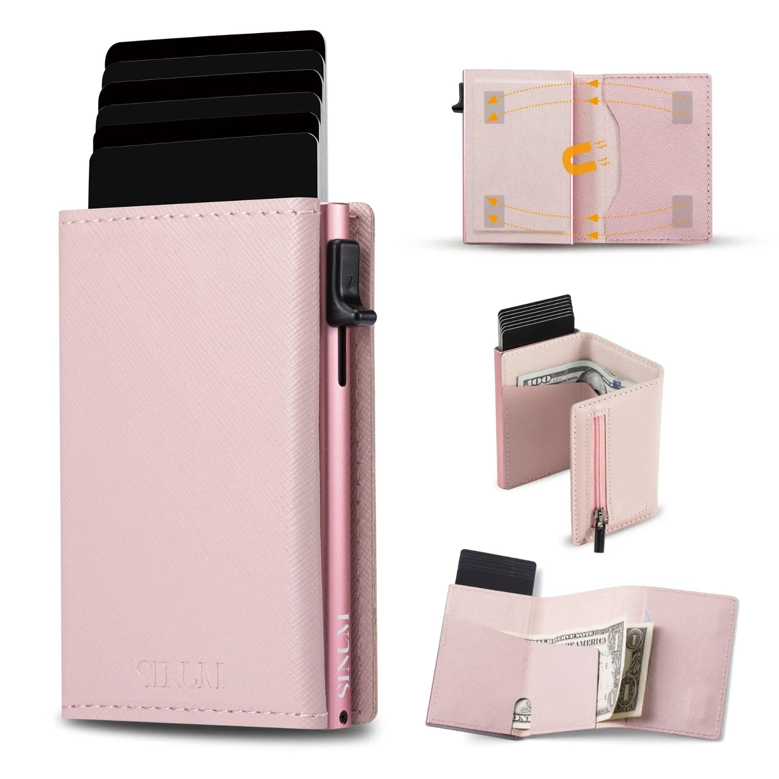 SINUM Portafoglio Saffiano - Chiusura Magnetica - Porta Carte Di Credito con Portamonete - Protezione RFID Anticlonazione - Brand Italiano (Saffiano, Rosa) - immagine 2