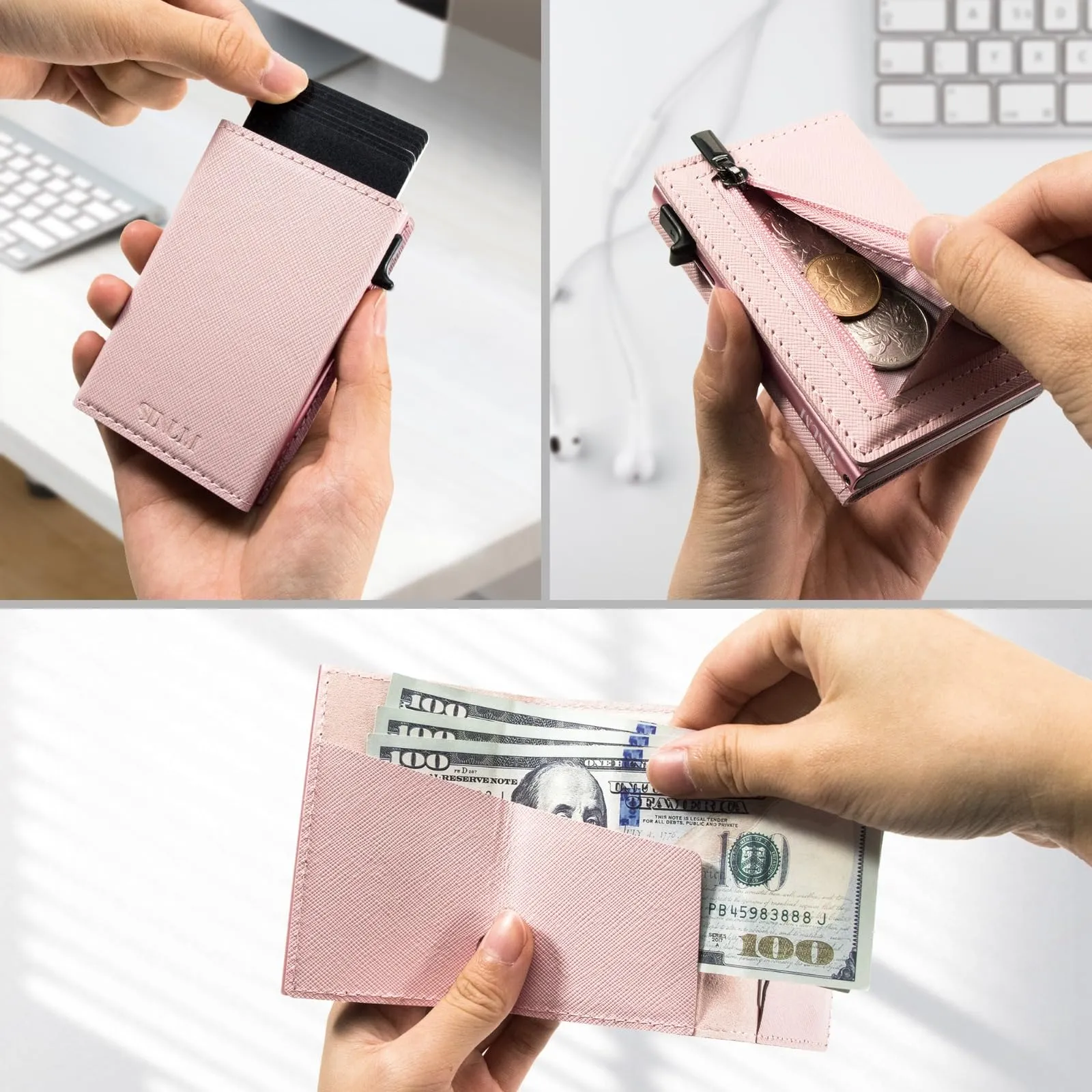 SINUM Portafoglio Saffiano - Chiusura Magnetica - Porta Carte Di Credito con Portamonete - Protezione RFID Anticlonazione - Brand Italiano (Saffiano, Rosa) - immagine 3