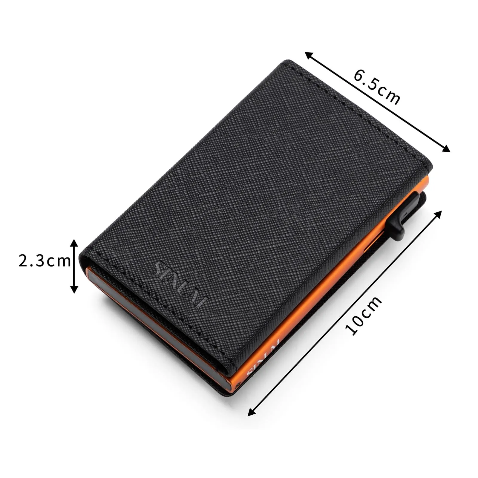 SINUM Portafoglio Saffiano - Chiusura Magnetica - Porta Carte Di Credito con Portamonete - Protezione RFID Anticlonazione - Brand Italiano (Saffiano, Nero/Arancione) - immagine 6