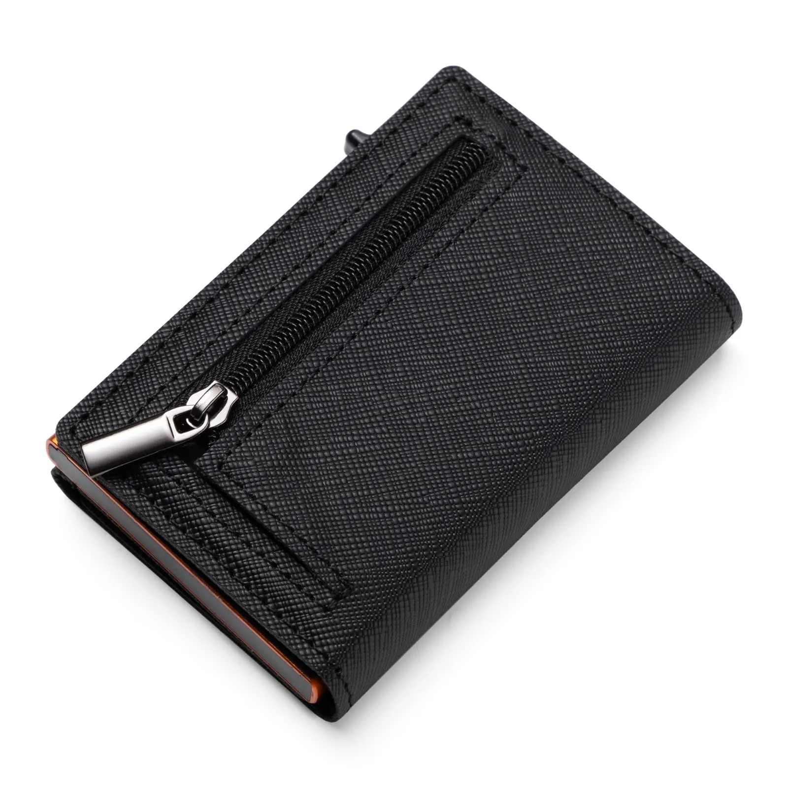 SINUM Portafoglio Saffiano - Chiusura Magnetica - Porta Carte Di Credito con Portamonete - Protezione RFID Anticlonazione - Brand Italiano (Saffiano, Nero/Arancione) - immagine 7