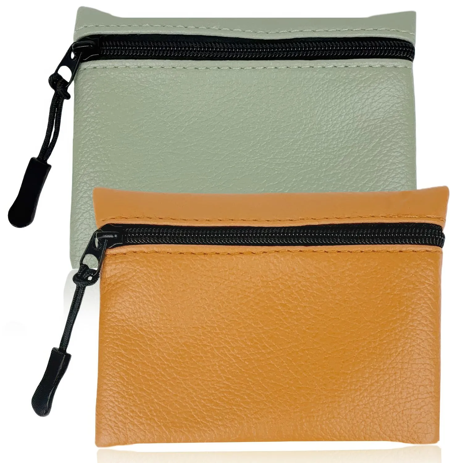 2 Pezzi Portamonete Con Cerniera in PU - Mini Portamonete Portatile per Donna, Uomo, Bambina, Ragazzi (Giallo+Verde) - immagine 1