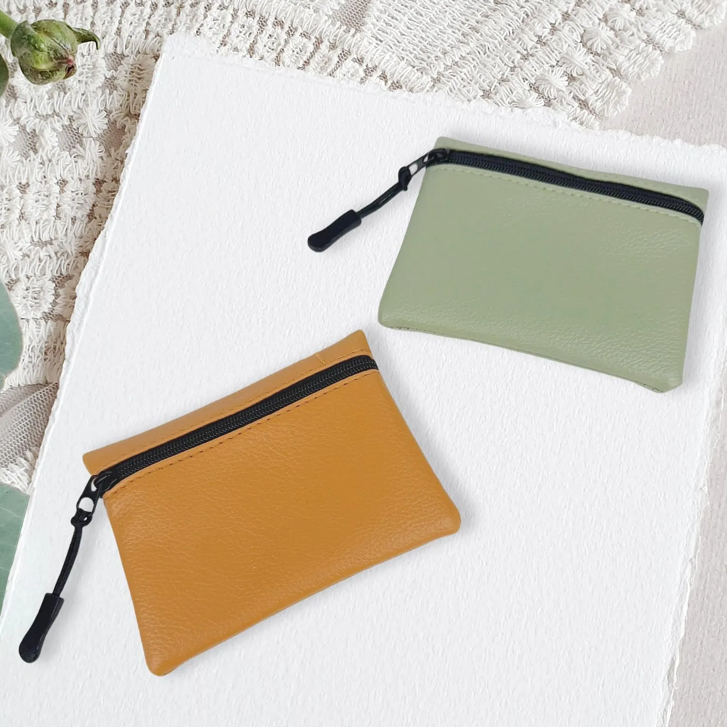 2 Pezzi Portamonete Con Cerniera in PU - Mini Portamonete Portatile per Donna, Uomo, Bambina, Ragazzi (Giallo+Verde) - immagine 2