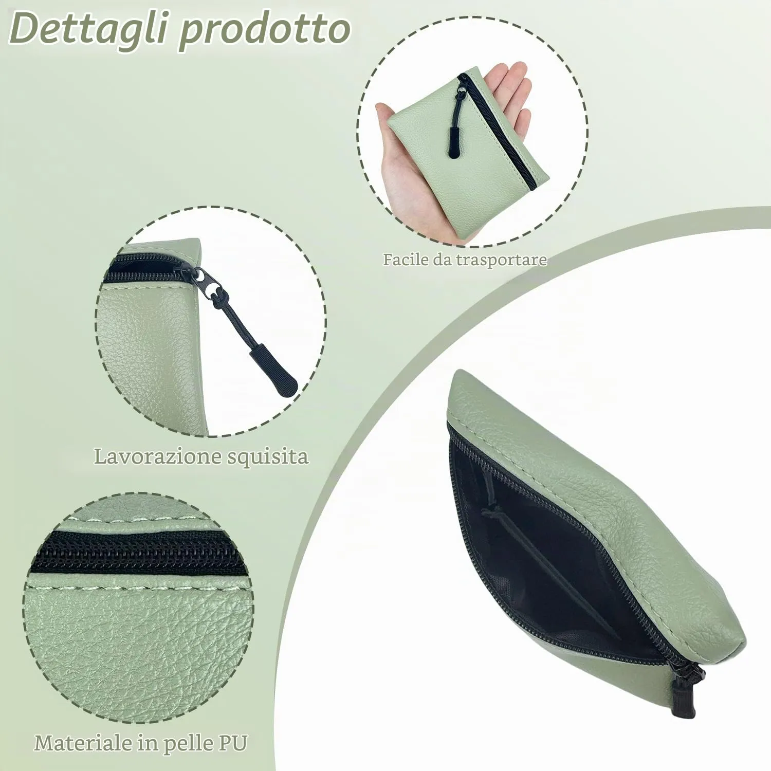 2 Pezzi Portamonete Con Cerniera in PU - Mini Portamonete Portatile per Donna, Uomo, Bambina, Ragazzi (Giallo+Verde) - immagine 4