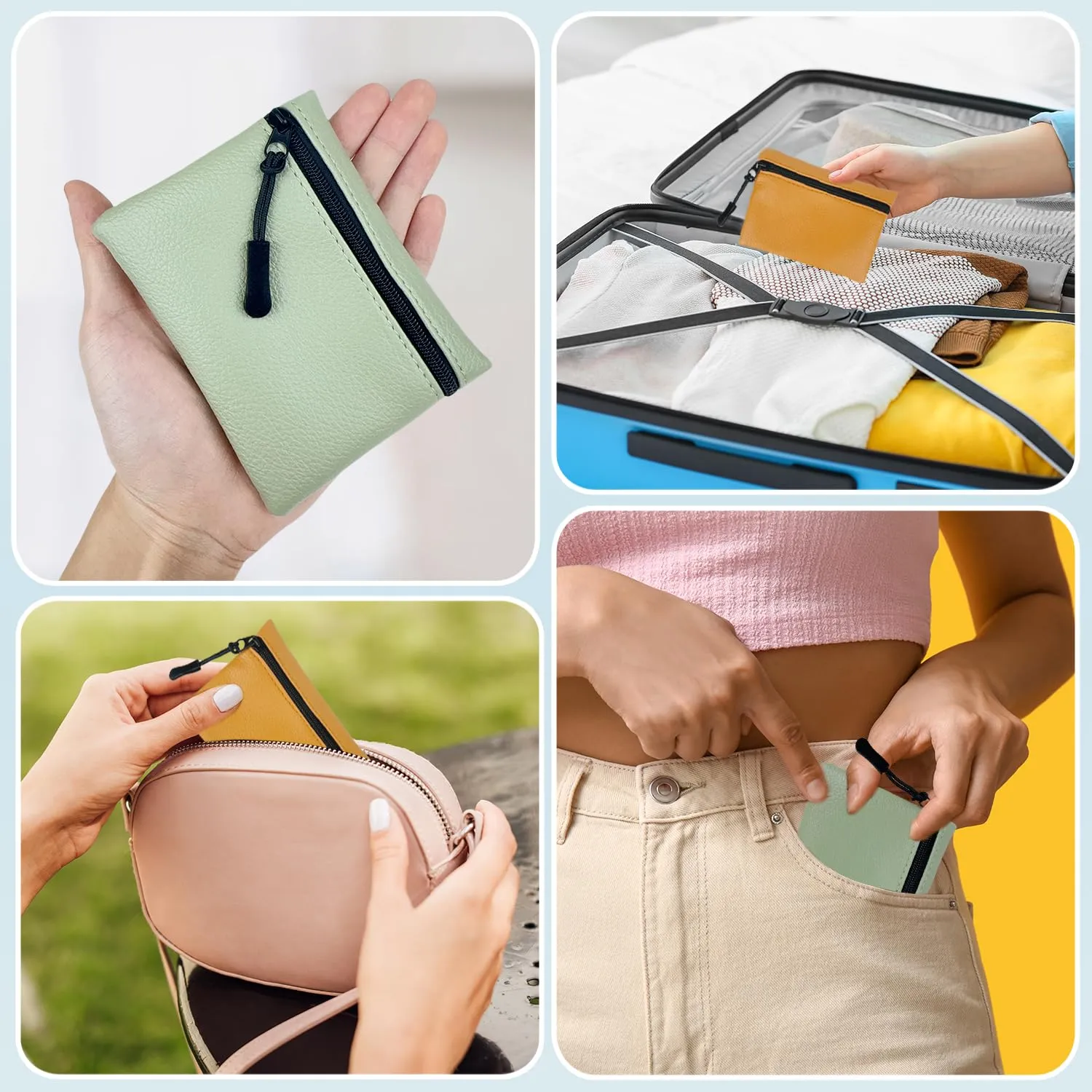 2 Pezzi Portamonete Con Cerniera in PU - Mini Portamonete Portatile per Donna, Uomo, Bambina, Ragazzi (Giallo+Verde) - immagine 5