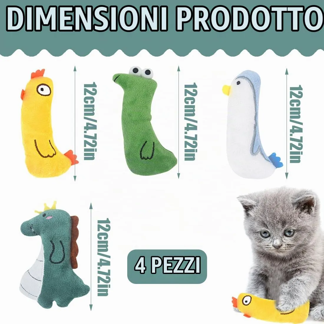 GXGM Giocattolo per Gatti con Erba Gatta e Cuscini da Masticare Catnip - Set 4 Pezzi - immagine 2