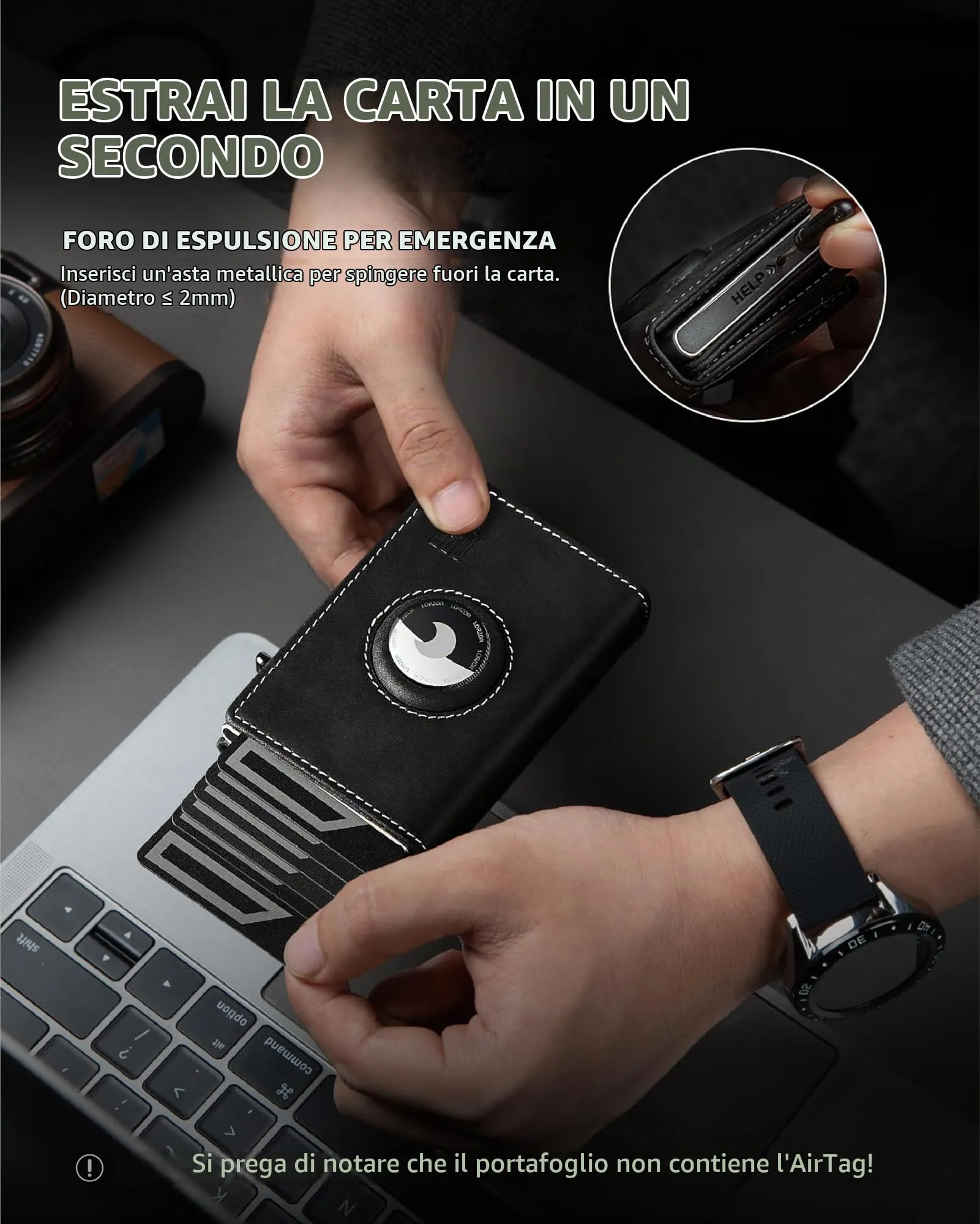DODENSHA Airtag Wallet Portafoglio da uomo Smart Airtag con scomparto per monete, protezione RFID e capacità per oltre 10 carte di credito, design MagSnap (Nero Argento) - immagine 4