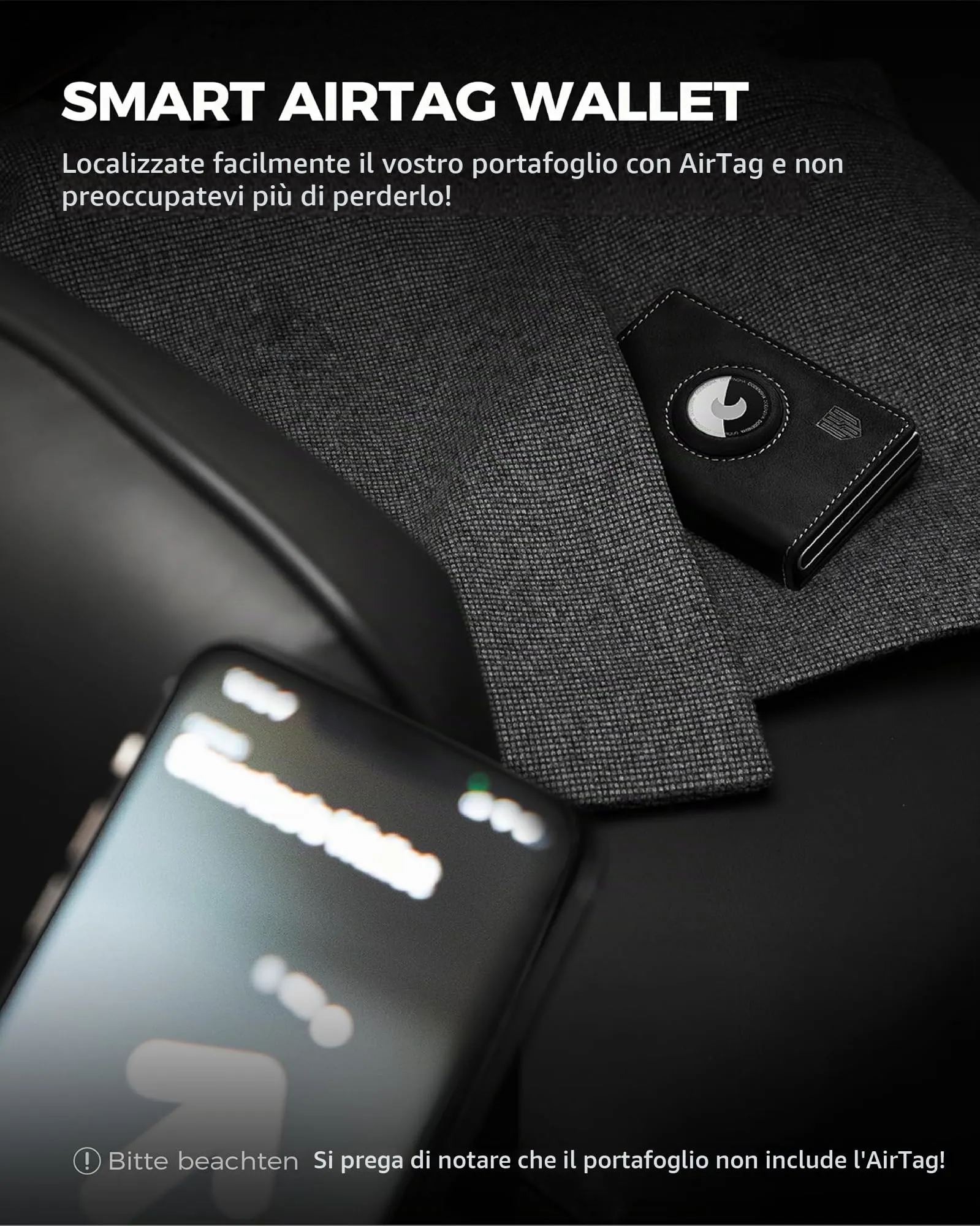 DODENSHA Airtag Wallet Portafoglio da uomo Smart Airtag con scomparto per monete, protezione RFID e capacità per oltre 10 carte di credito, design MagSnap (Nero Argento) - immagine 8